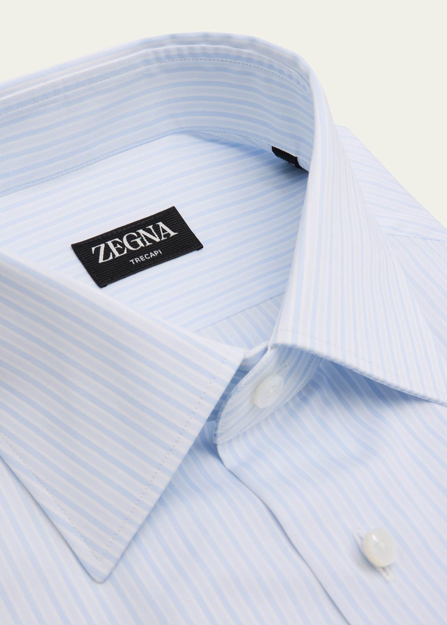 ZEGNA Men's Trecapi Cotton Multi-Stripe Dress Shirt Image 2 of 2
