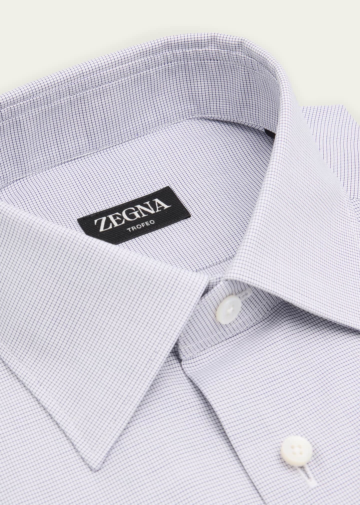 ZEGNA Men's Trofeo Cotton Micro-Check Dress Shirt Image 2 of 2