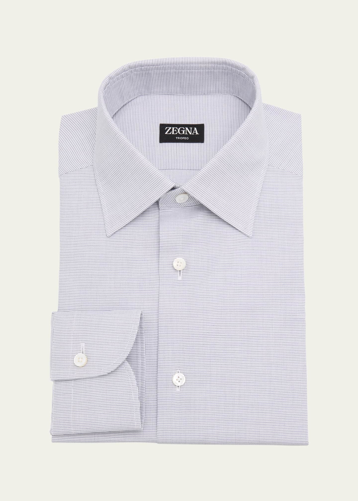 ZEGNA Men's Trofeo Cotton Micro-Check Dress Shirt Image 1 of 2
