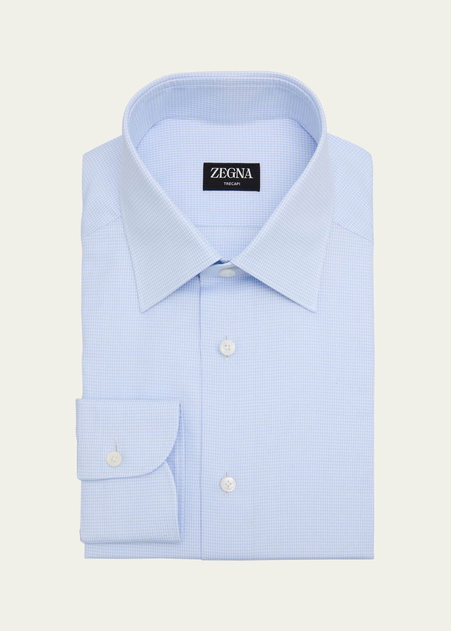 ZEGNA Men's Trecapi Cotton Micro-Check Dress Shirt Image 1 of 2