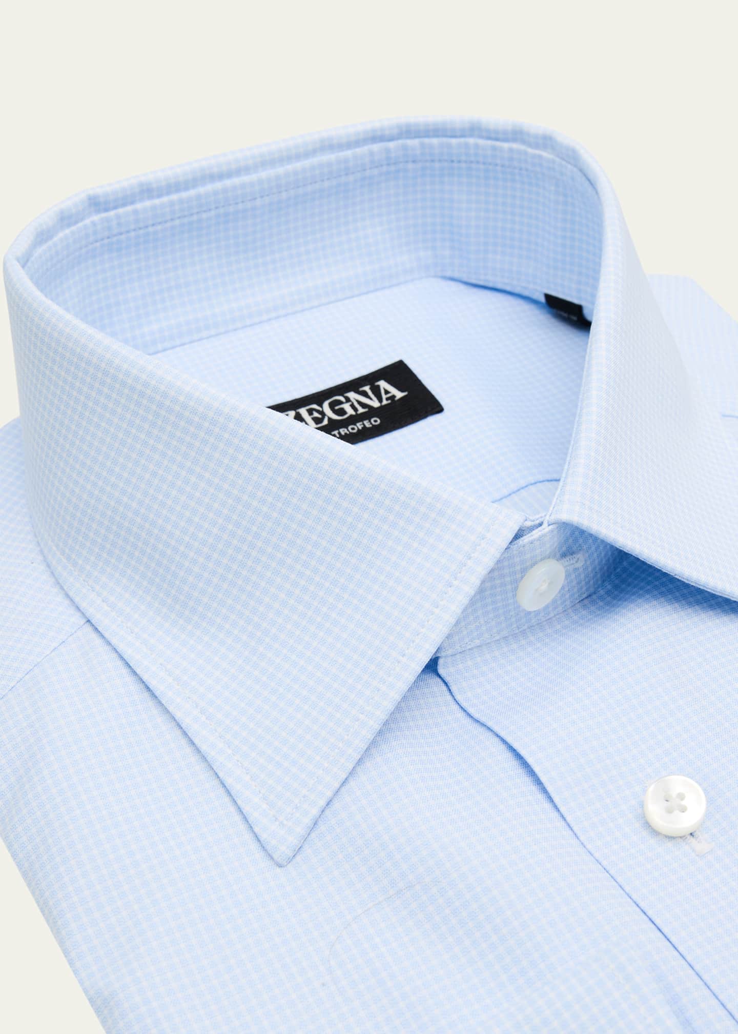 ZEGNA Men's Micro-Check Trofeo Cotton Dress Shirt Image 2 of 2