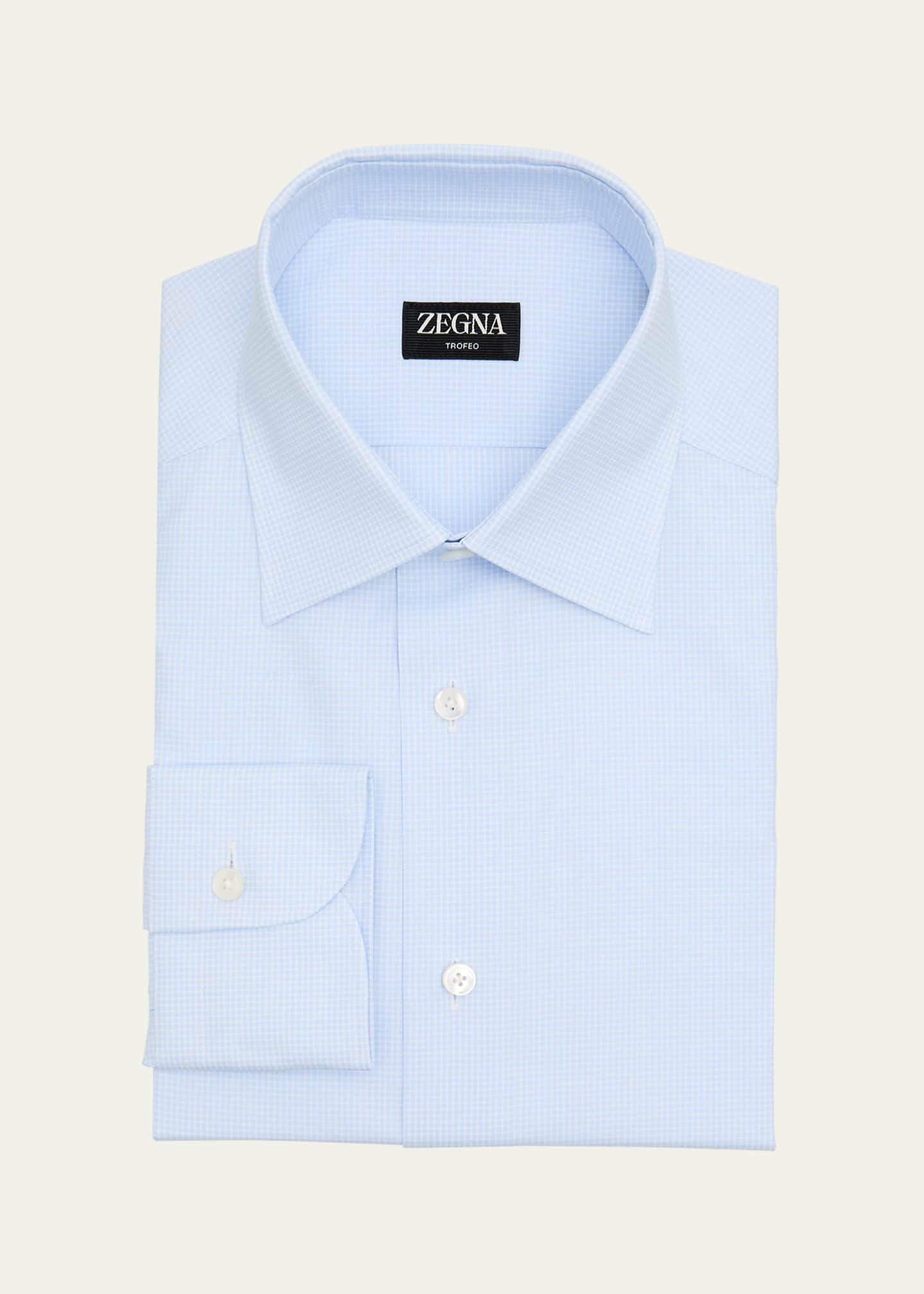 ZEGNA Men's Micro-Check Trofeo Cotton Dress Shirt Image 1 of 2
