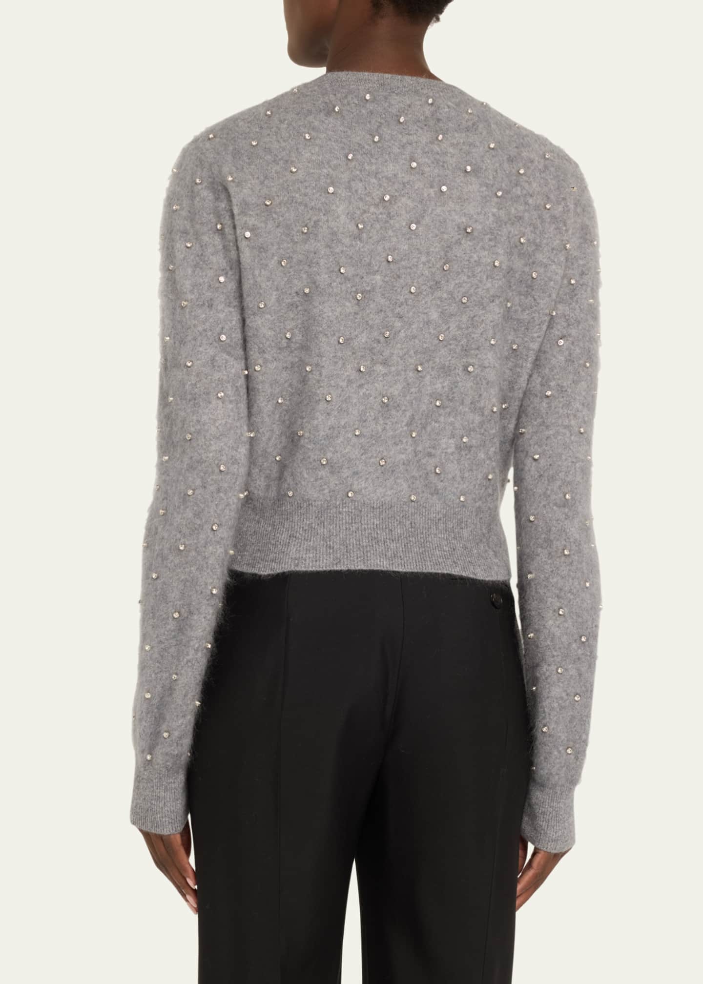 Adam Lippes Crystal-Stud Brushed Cashmere Crewneck Cardigan Image 3 of 5