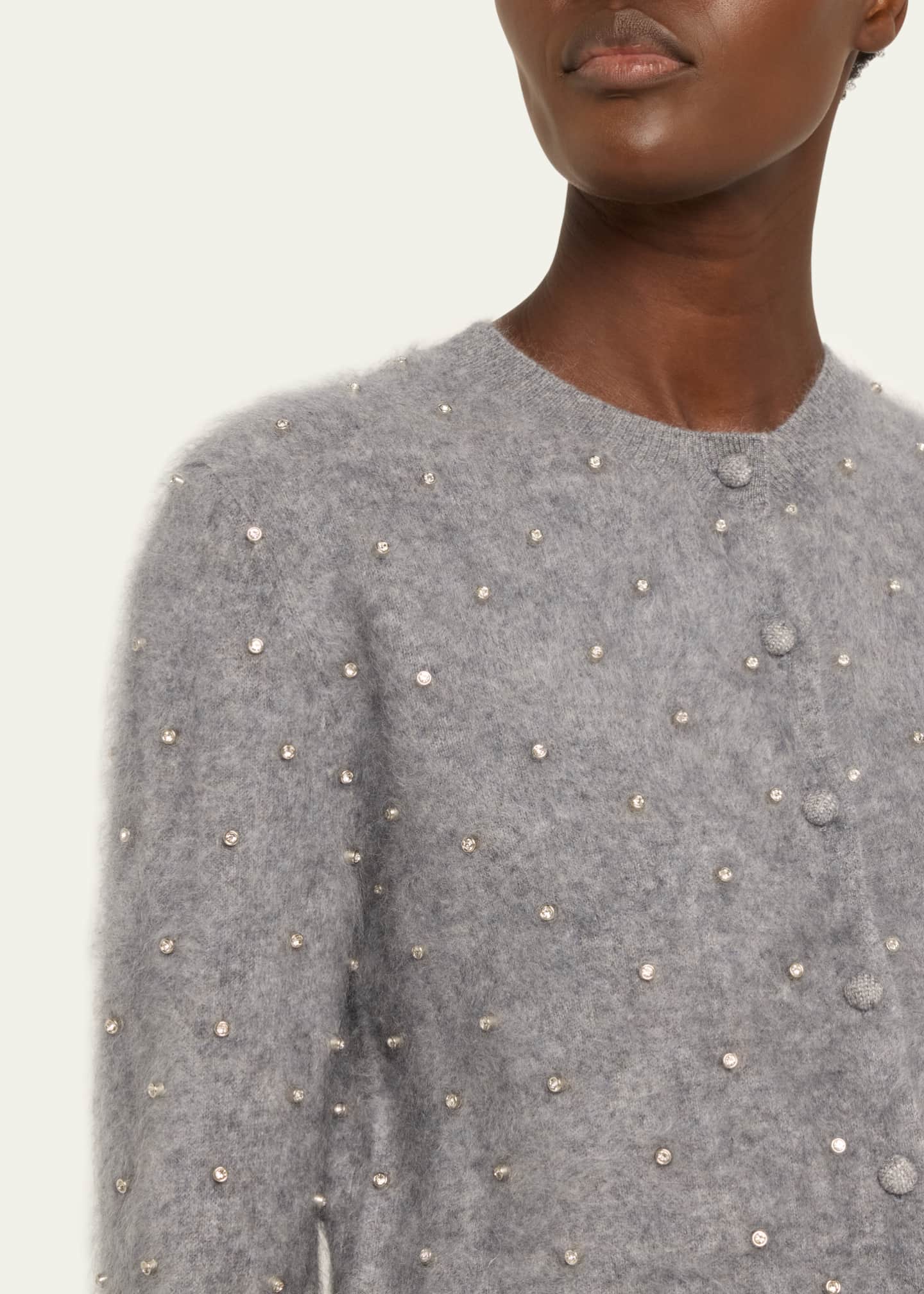 Adam Lippes Crystal-Stud Brushed Cashmere Crewneck Cardigan Image 5 of 5