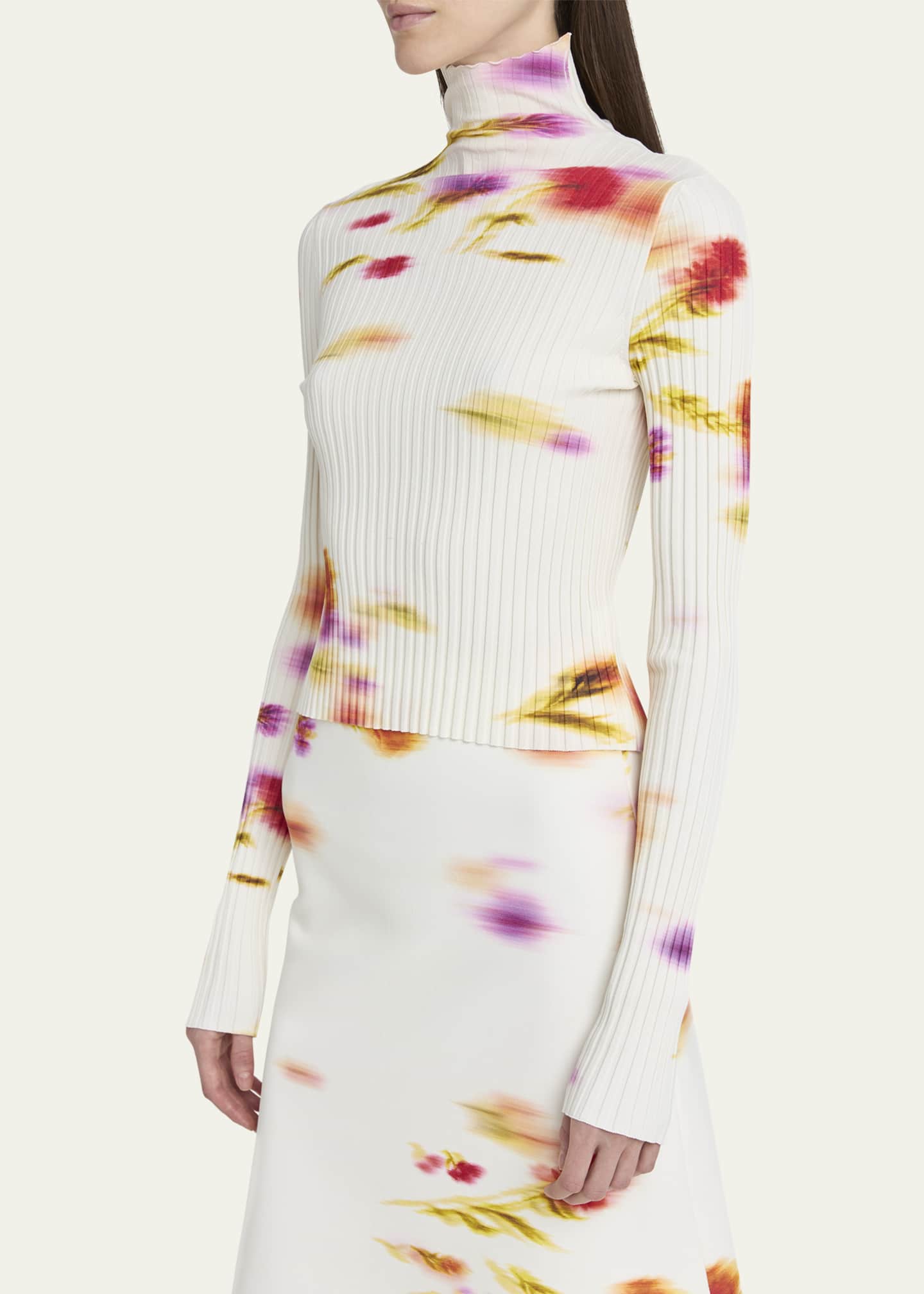 Ferragamo Blossom Flower Print Ribbed Sweater Image 4 of 5