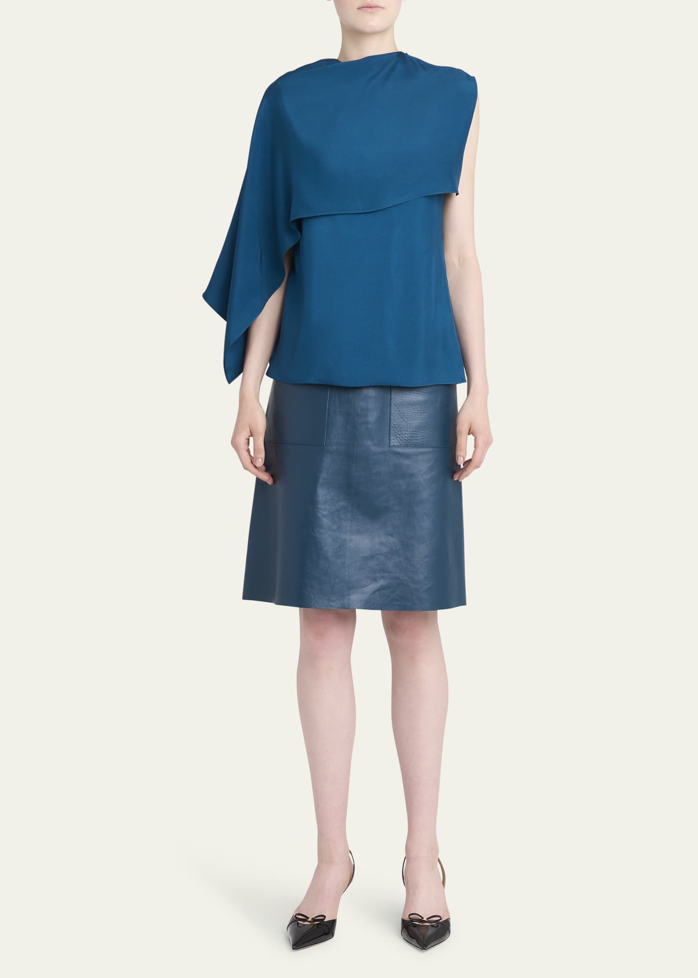 Ferragamo Cape Twill Top, Teal Image 2 of 5