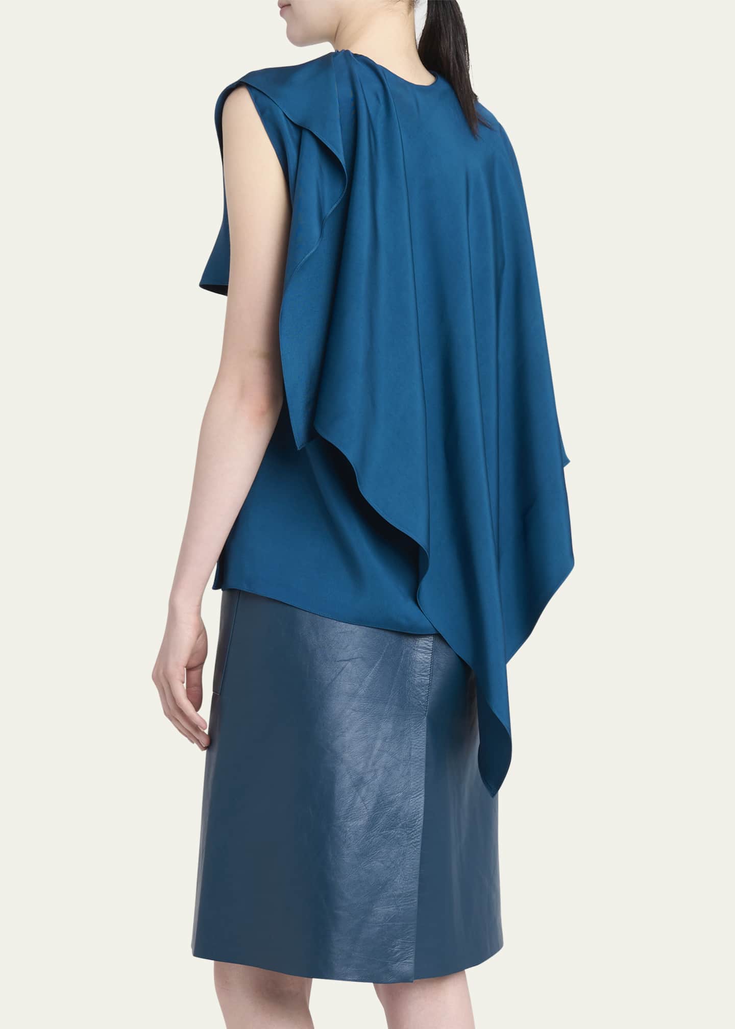 Ferragamo Cape Twill Top, Teal Image 3 of 5