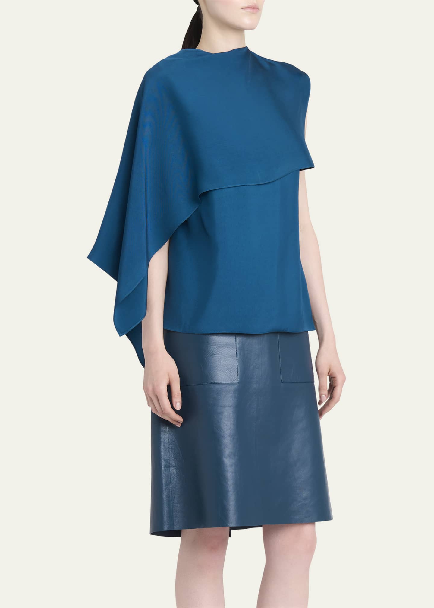Ferragamo Cape Twill Top, Teal Image 4 of 5