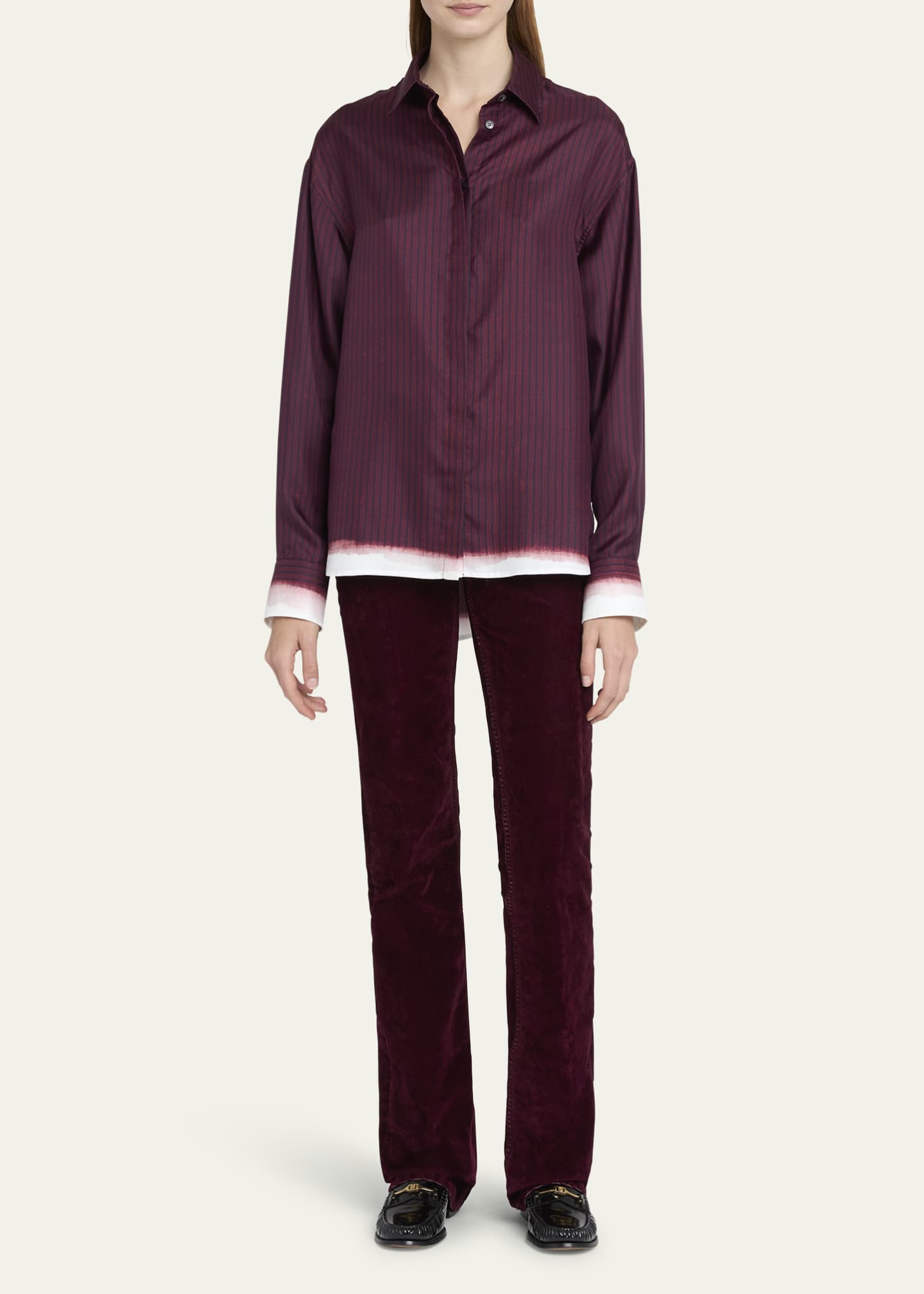 Ferragamo Stripe Print Button Down Mouline Twill Top Image 2 of 5