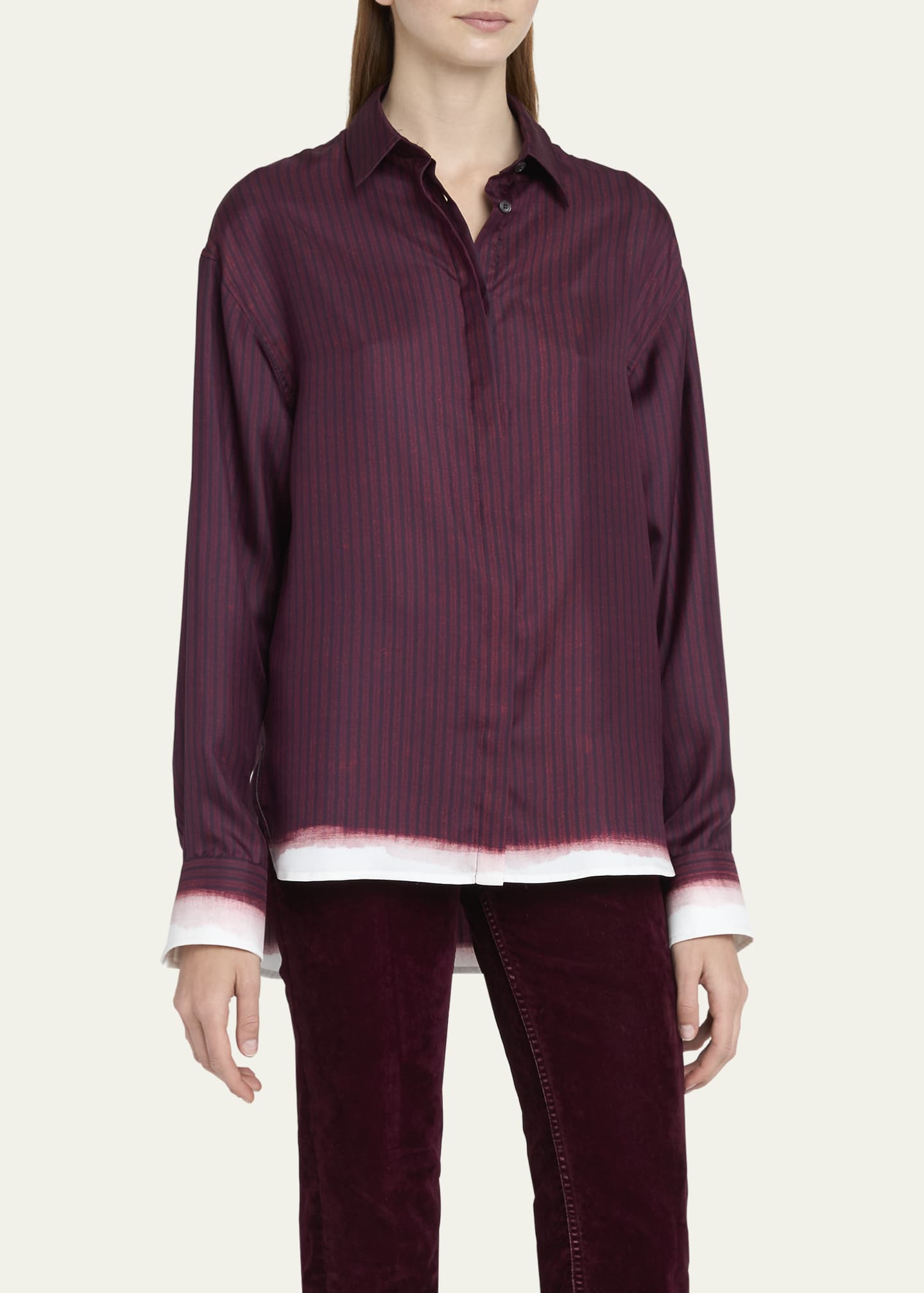Ferragamo Stripe Print Button Down Mouline Twill Top Image 4 of 5