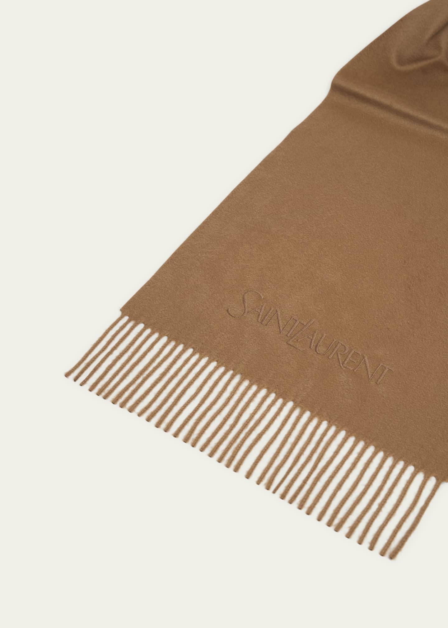 Saint Laurent Embroidered Logo Fringe Cashmere Scarf Image 4 of 4
