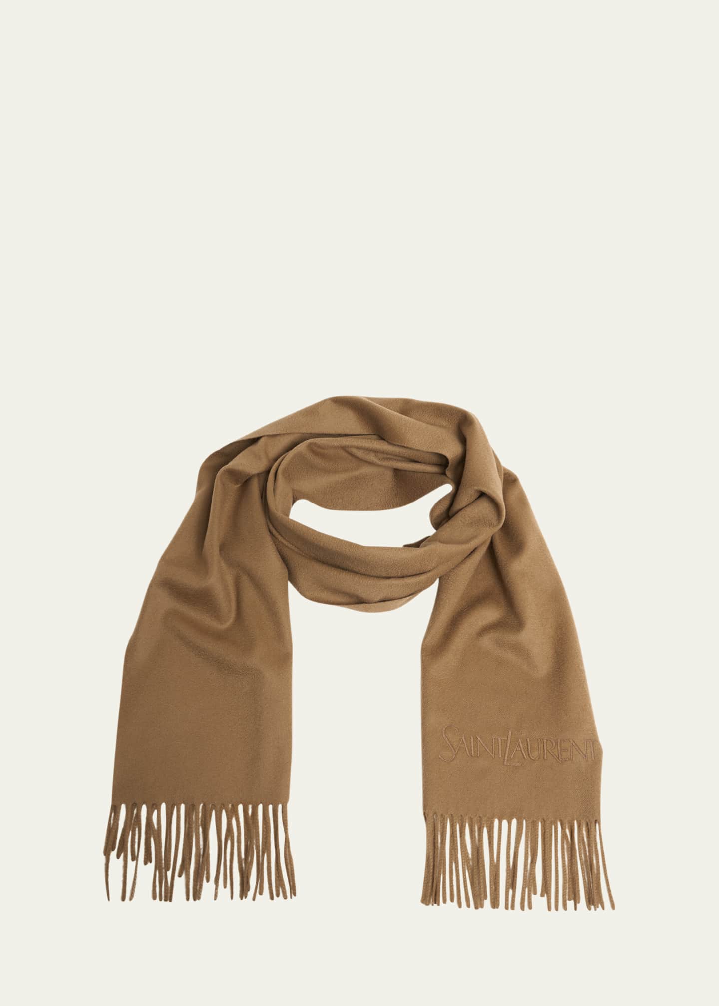 Saint Laurent Embroidered Logo Fringe Cashmere Scarf Image 1 of 4