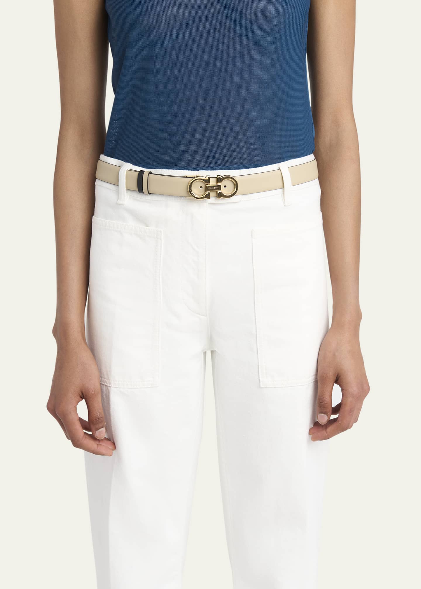 Ferragamo Mediterranean Gancini Leather Skinny Belt Image 4 of 4