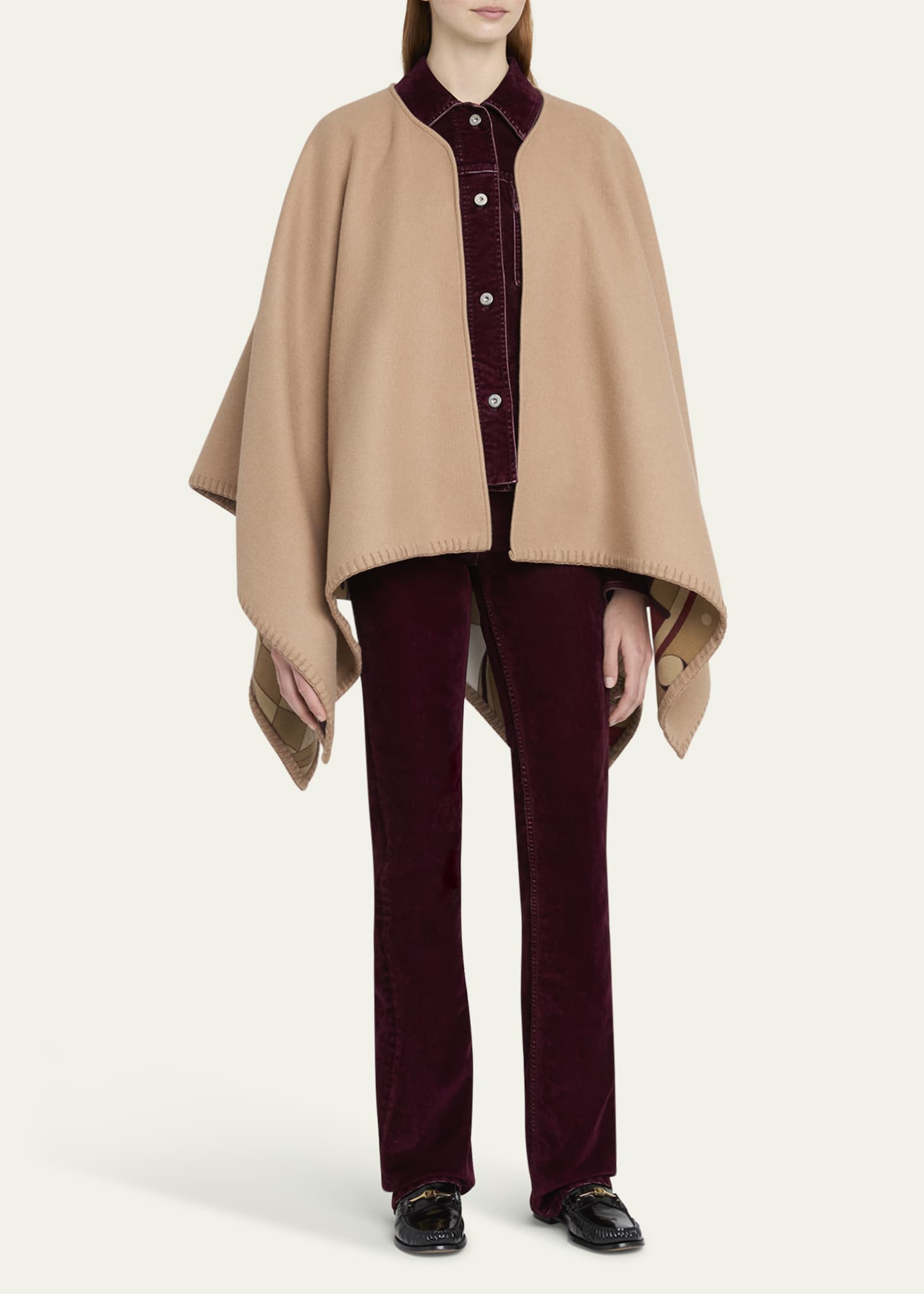 Ferragamo Reversible Geometric Wool & Silk Cape Image 2 of 5