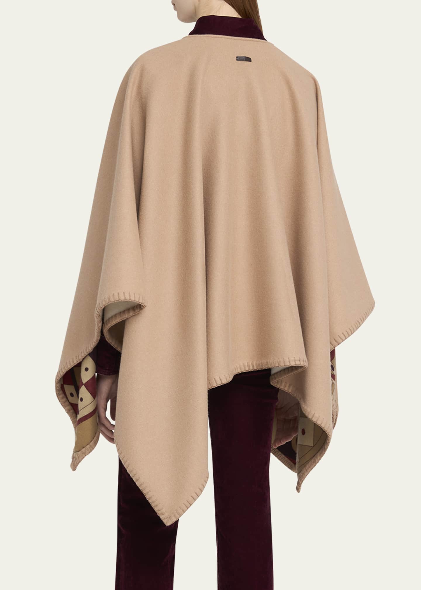 Ferragamo Reversible Geometric Wool & Silk Cape Image 3 of 5