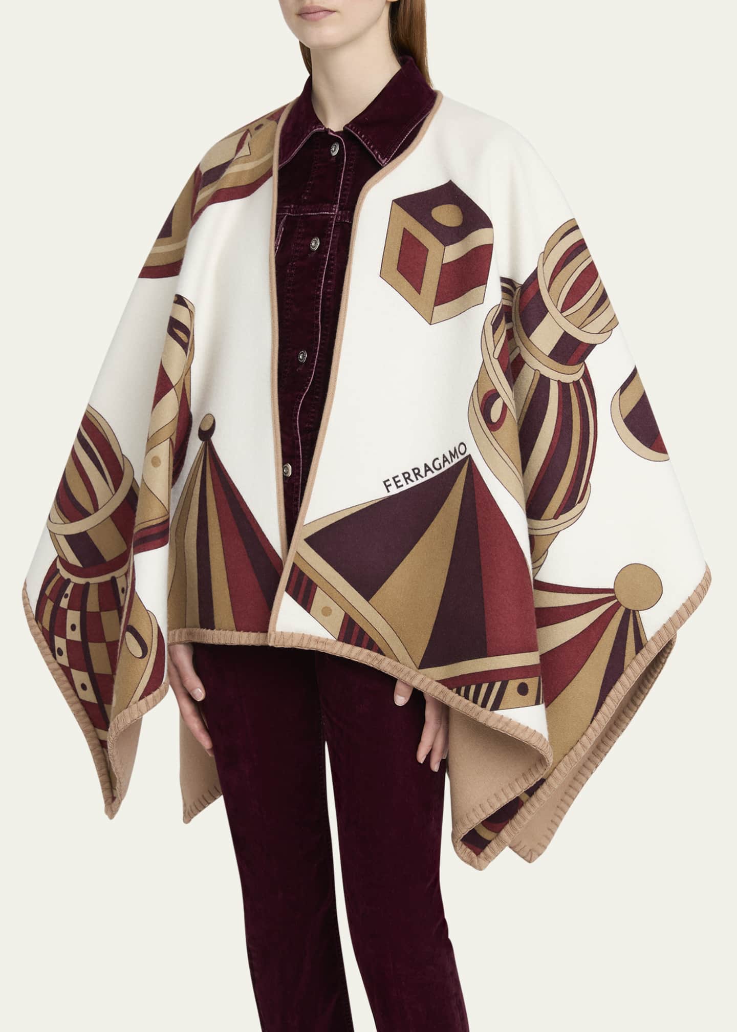 Ferragamo Reversible Geometric Wool & Silk Cape Image 4 of 5