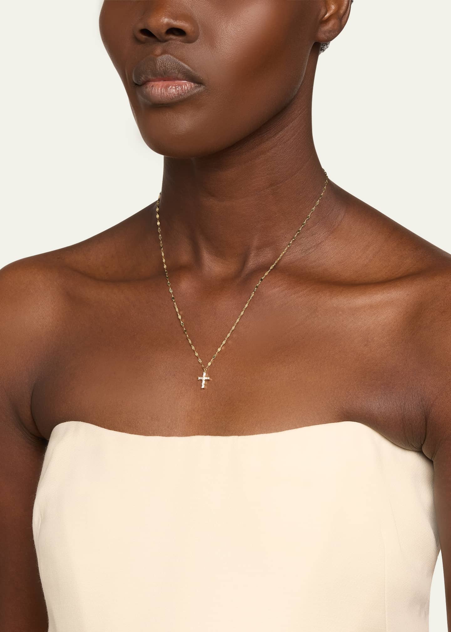 Lana 14K Yellow Gold Baguette Diamond Mini Cross Pendant Necklace Image 2 of 4