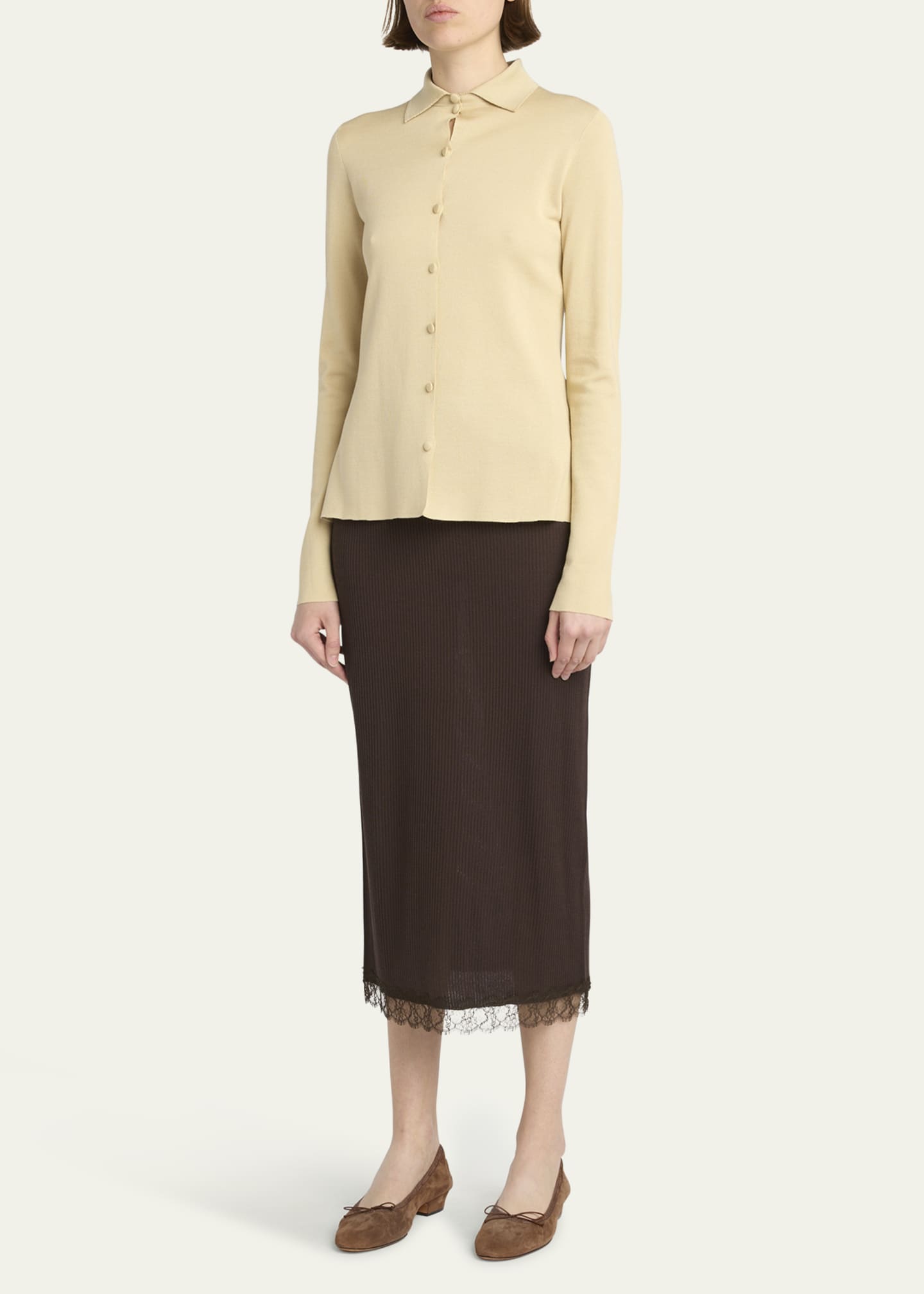 THE ROW Awar Suede Bow Heeled Ballerina Flats Image 3 of 5