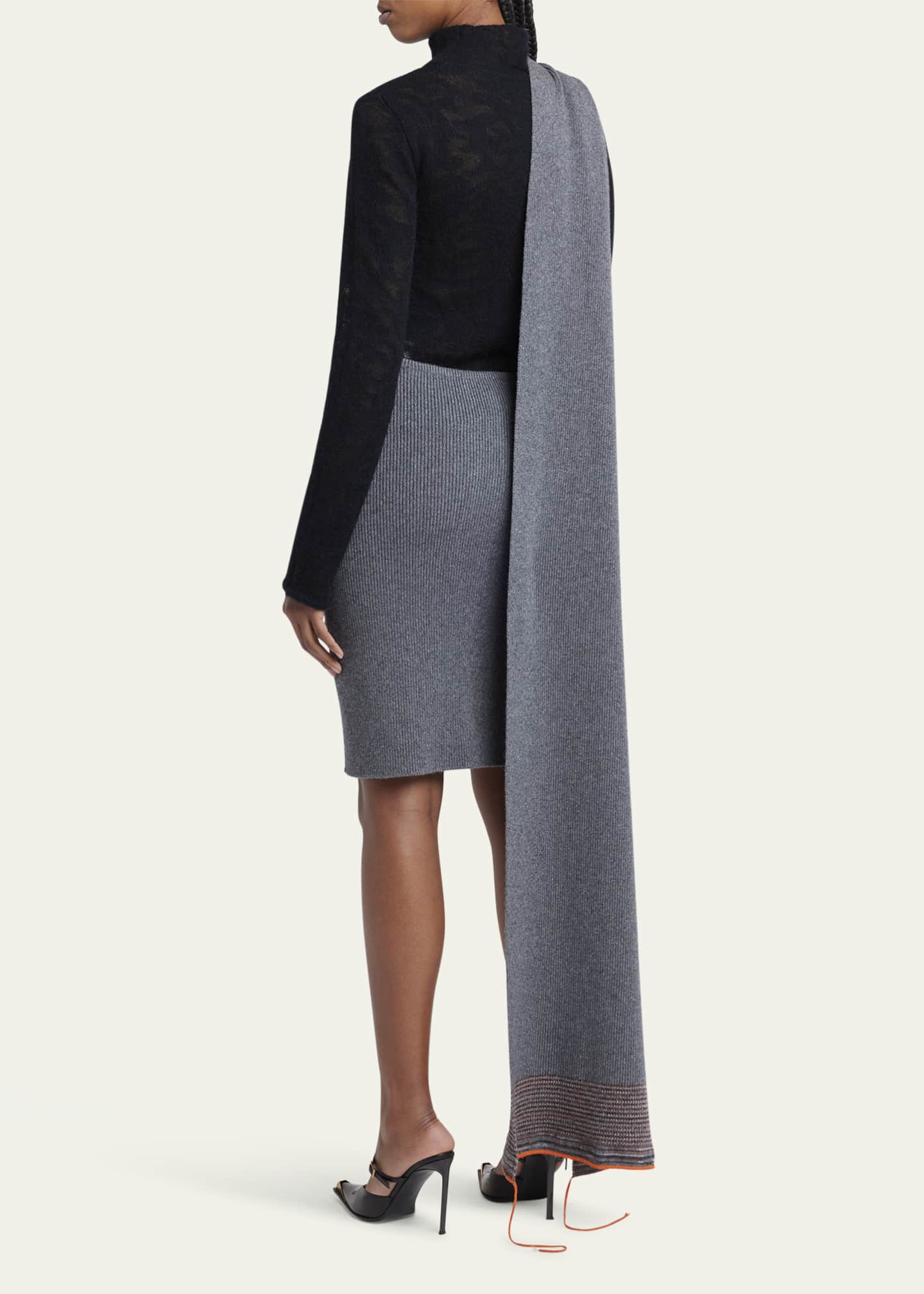 Etro One-Shoulder Scarf Wool Cashmere Dress Image 3 of 5
