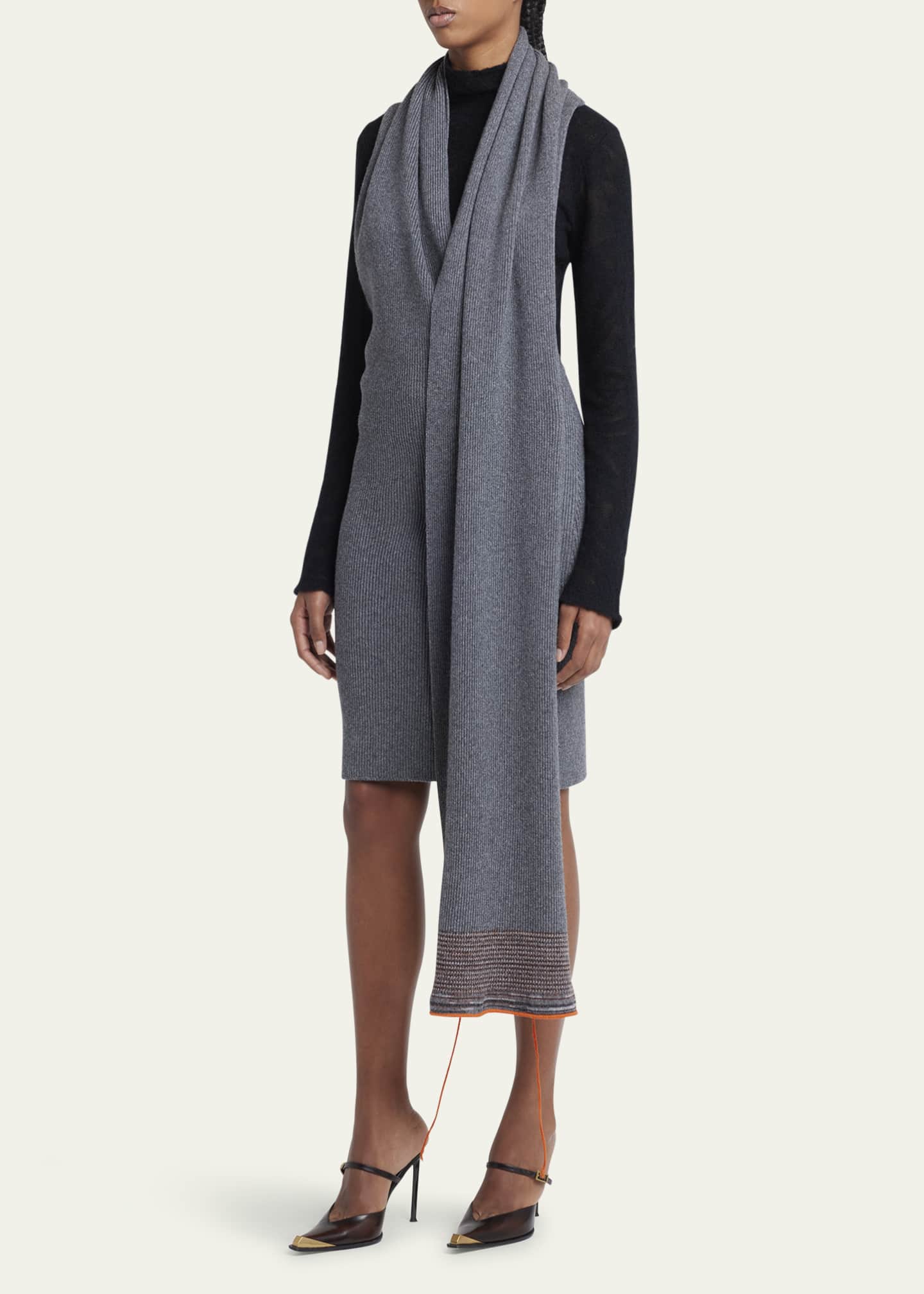 Etro One-Shoulder Scarf Wool Cashmere Dress Image 4 of 5