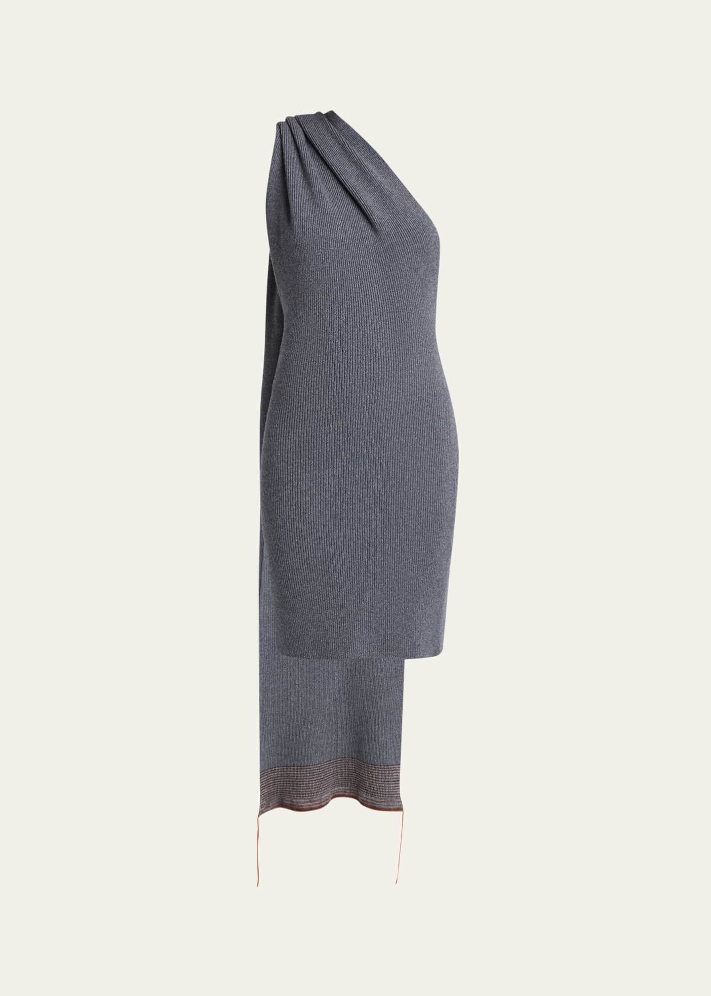 Etro One-Shoulder Scarf Wool Cashmere Dress Image 1 of 5