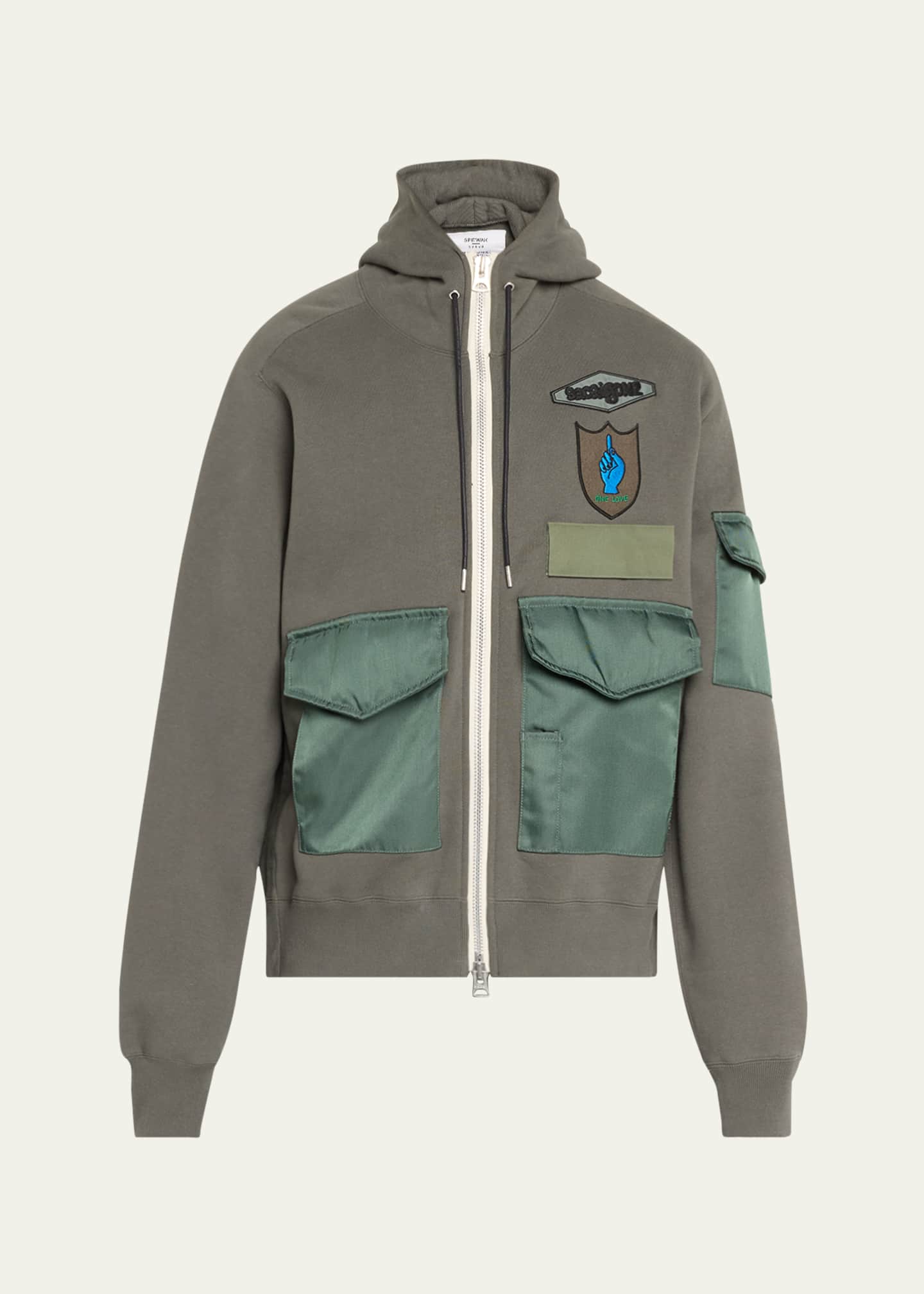 Sacai x Spiewak Men's Gonz Patch Zip Hoodie, B/Khaki, Men's, 2, Coats Jackets & Outerwear Pullovers Sweatshirts & Hoodies