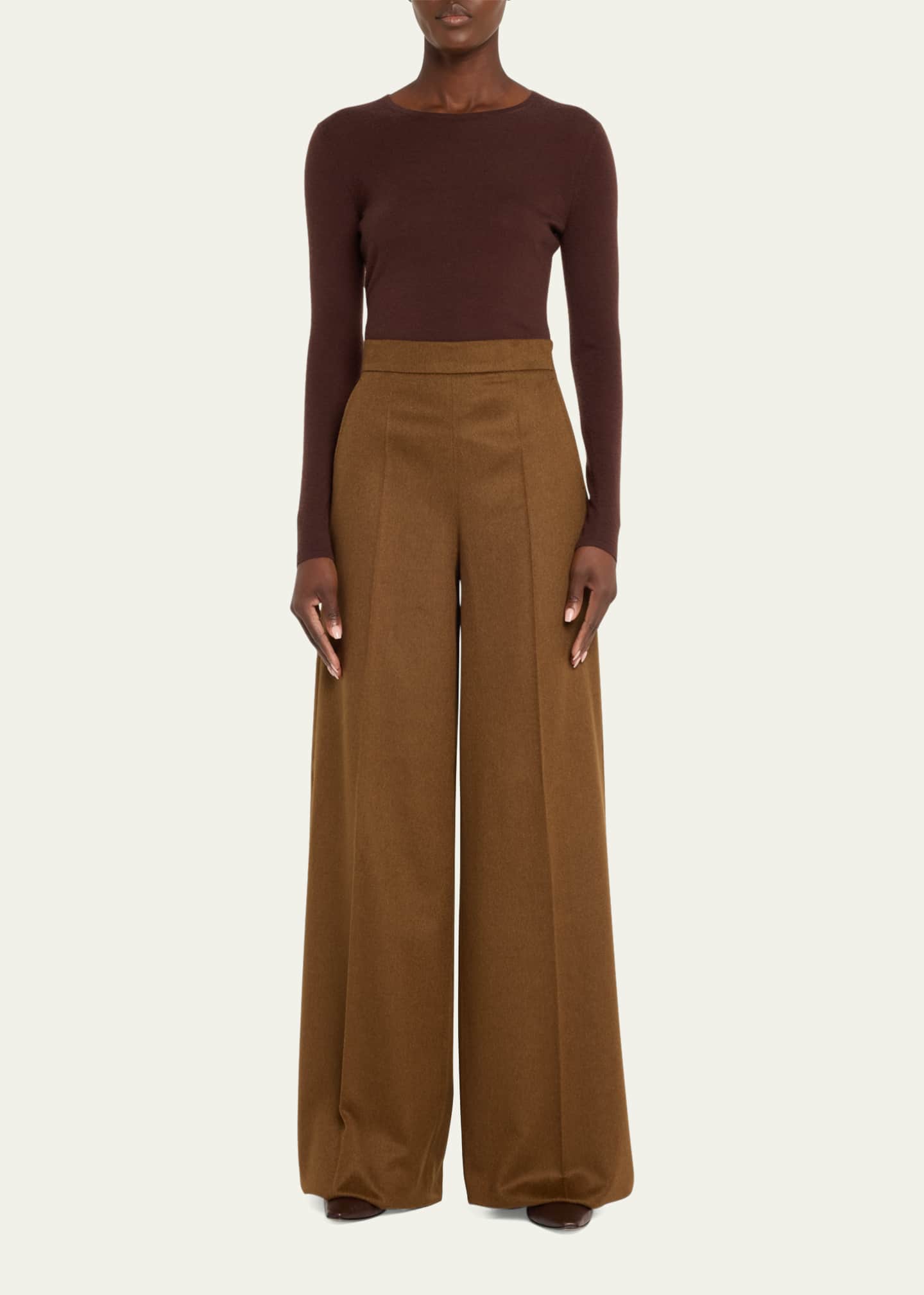 Max Mara Axe Long Wide Leg Wool Trousers Image 2 of 5