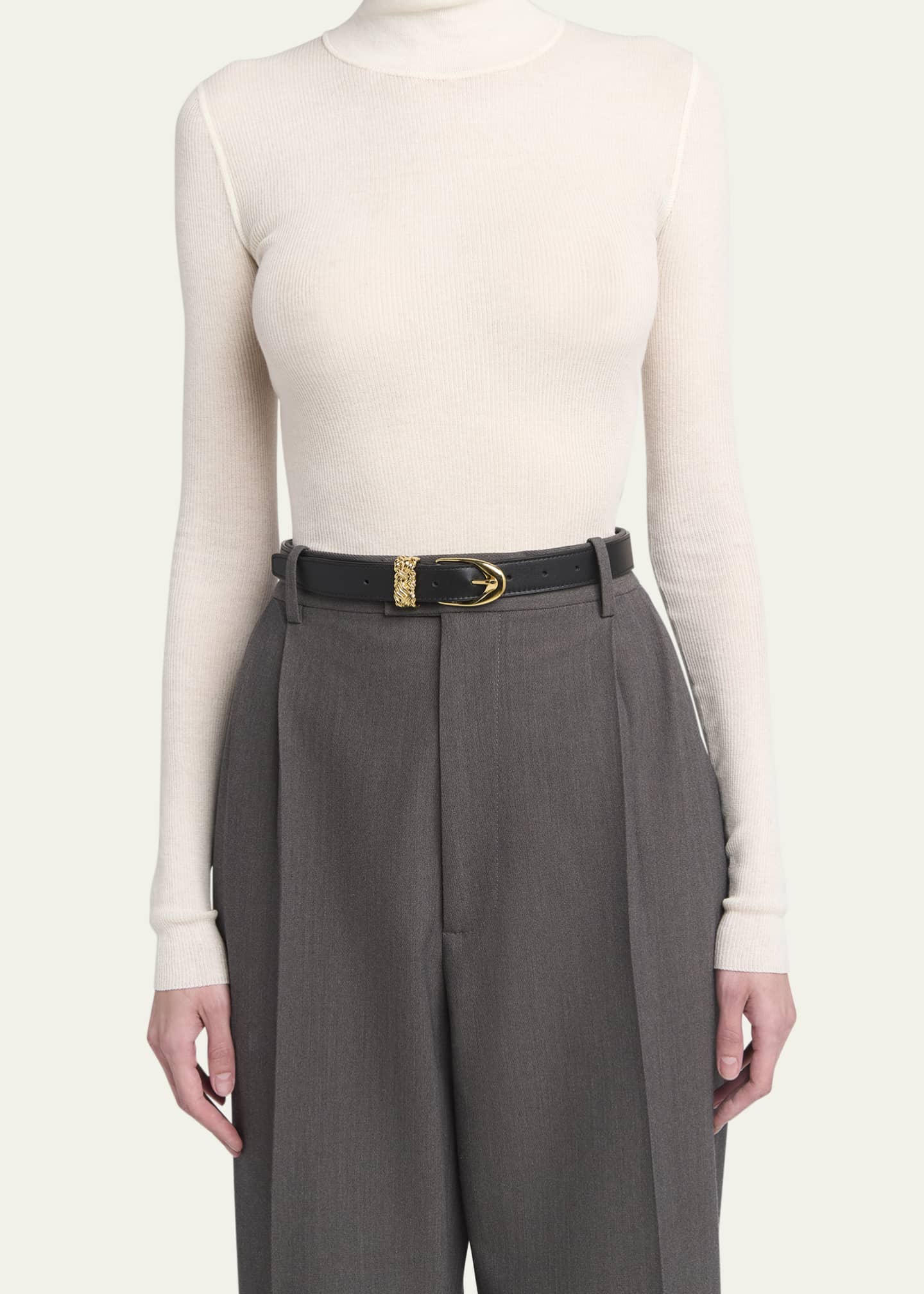 Bottega Veneta Leather Belt W/ 14-Karat Gold Buckle Image 2 of 2