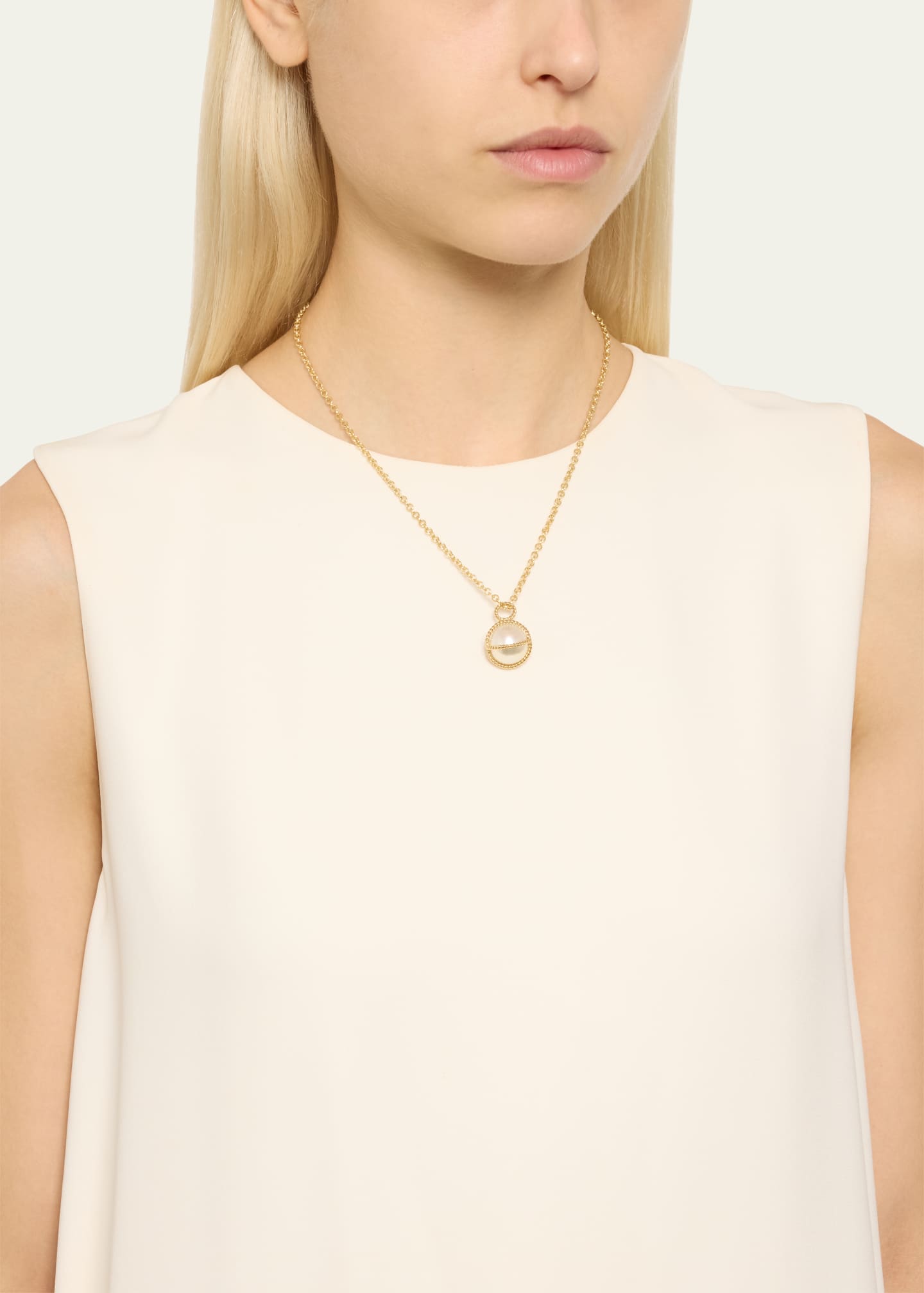 Verdura 18K Yellow Gold Pearl Wrapped Pendant Necklace Image 2 of 4