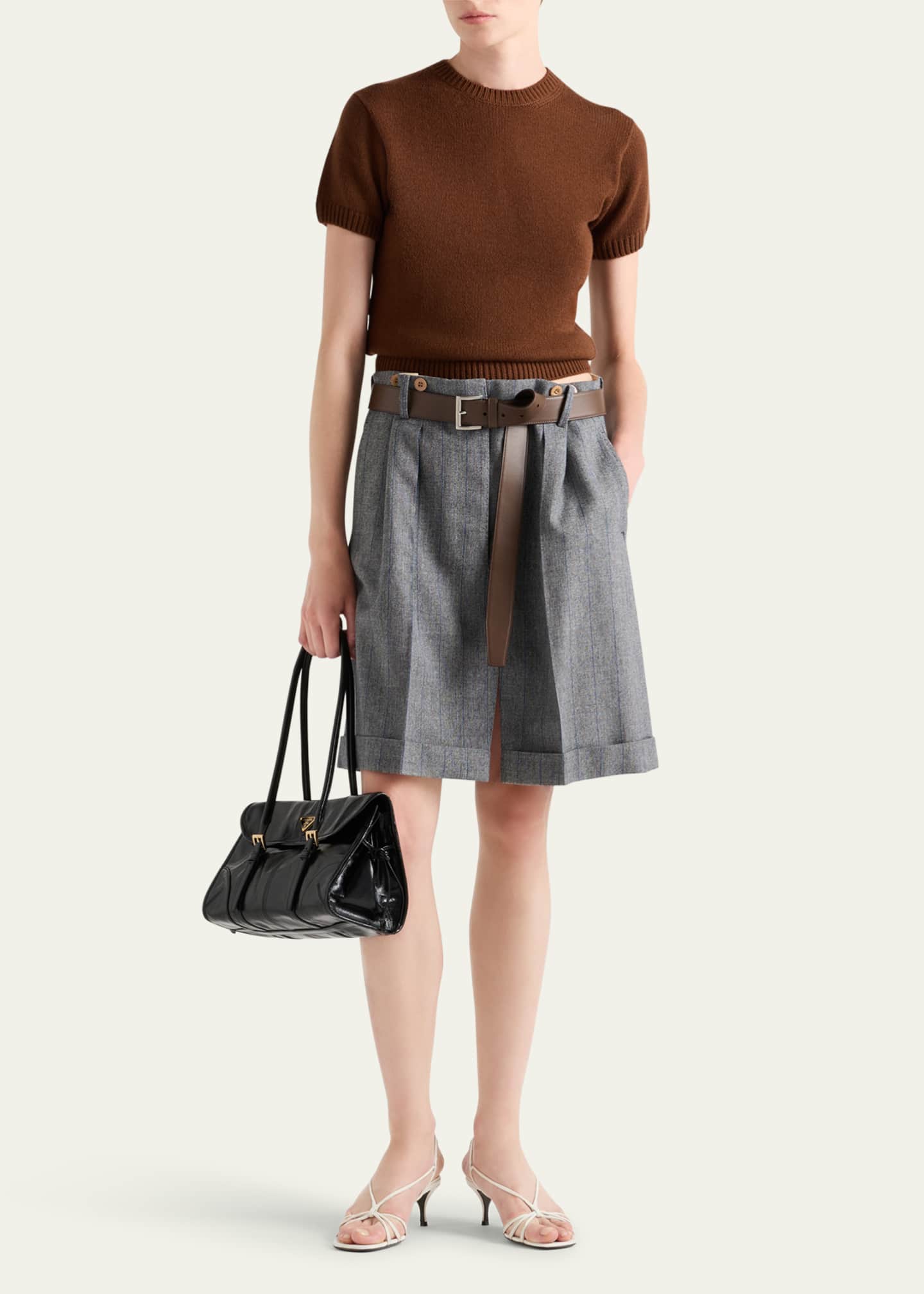 Prada Gessato Belted Paperbag Skirt Image 2 of 4