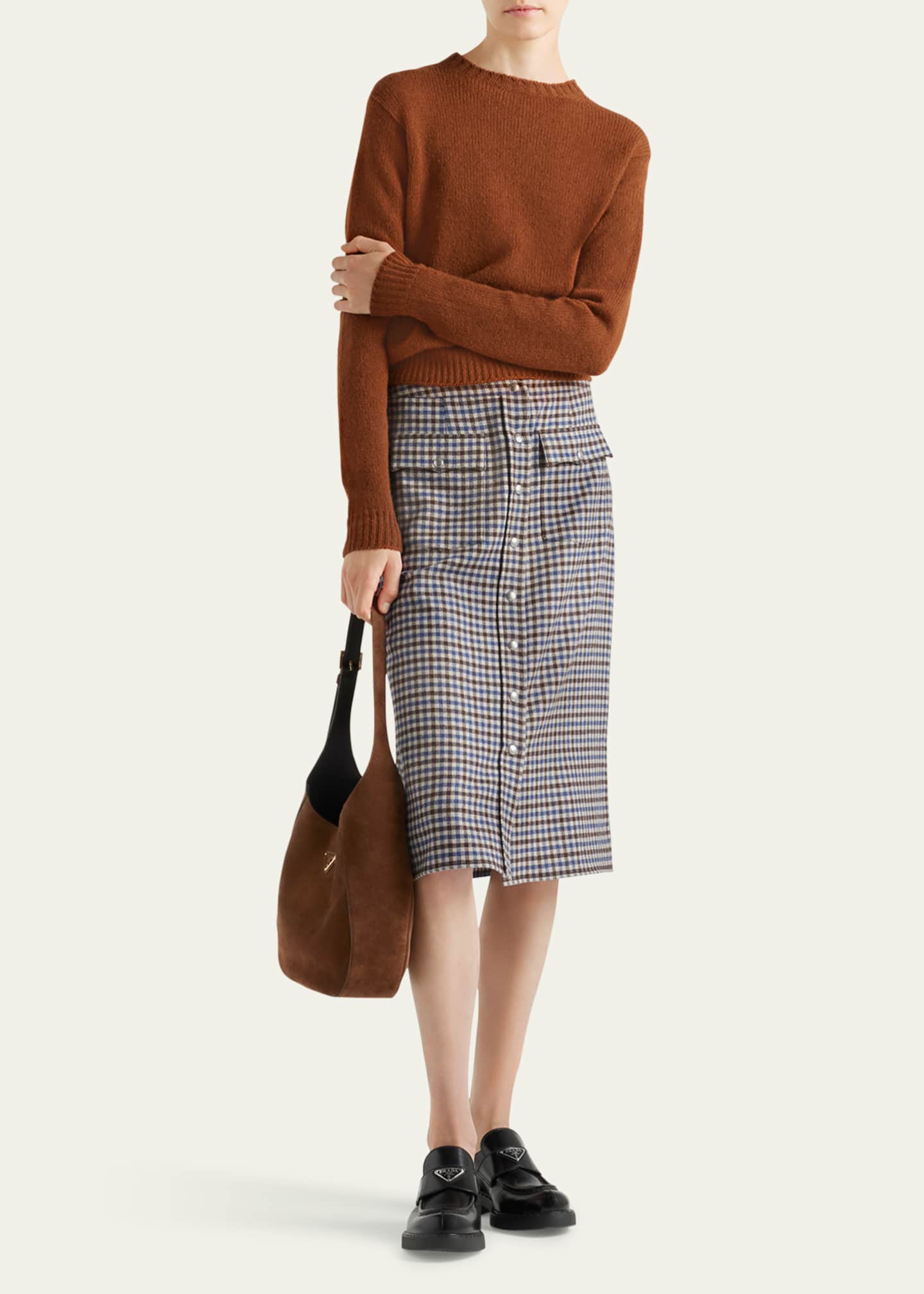 Prada Quadretto Wool Midi Skirt Image 2 of 4