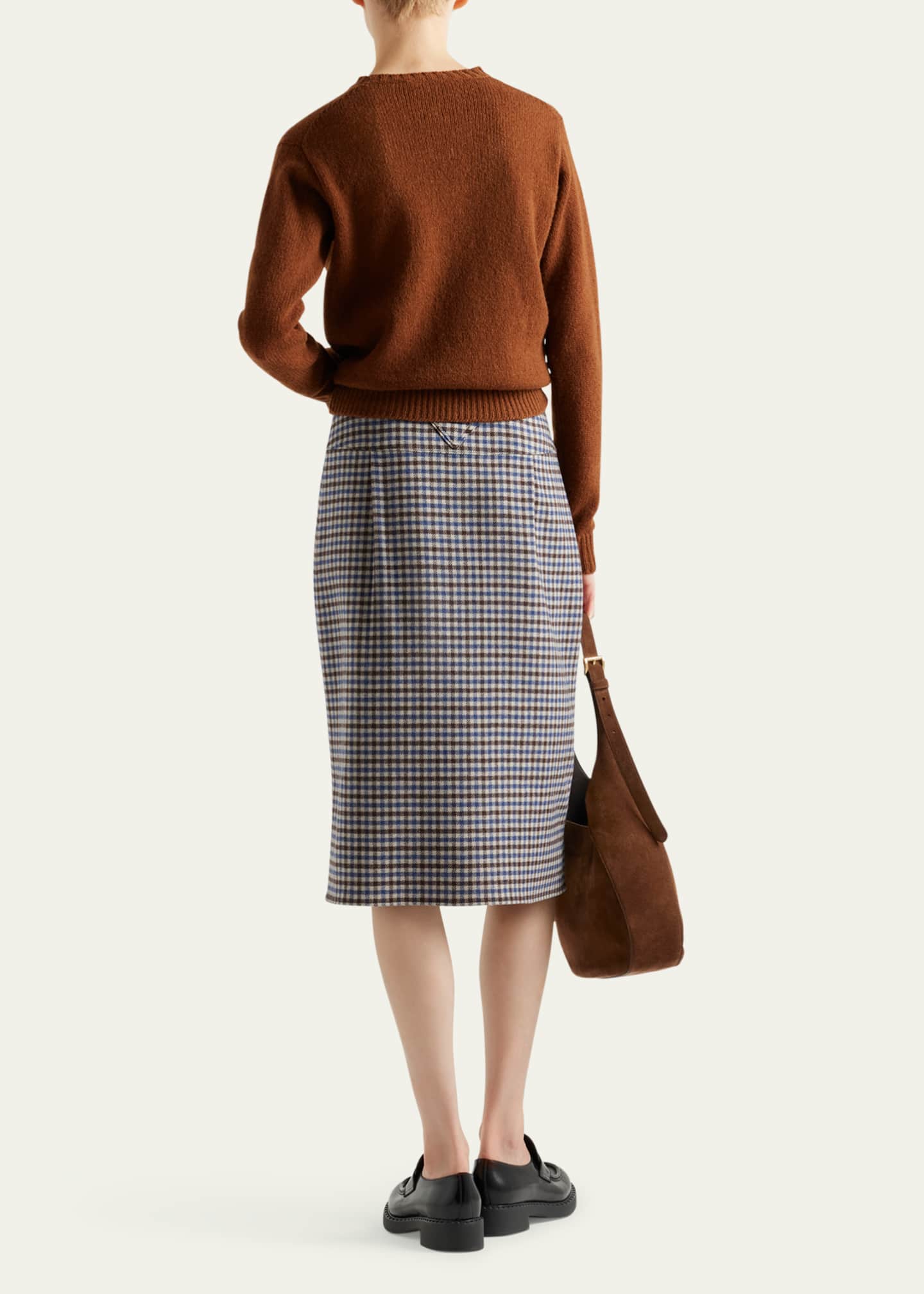 Prada Quadretto Wool Midi Skirt Image 3 of 4