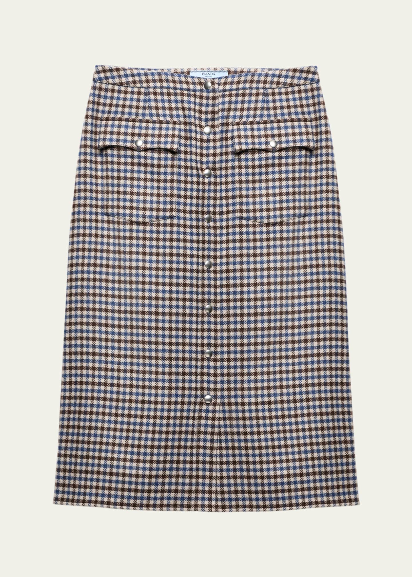 Prada Quadretto Wool Midi Skirt Image 1 of 4