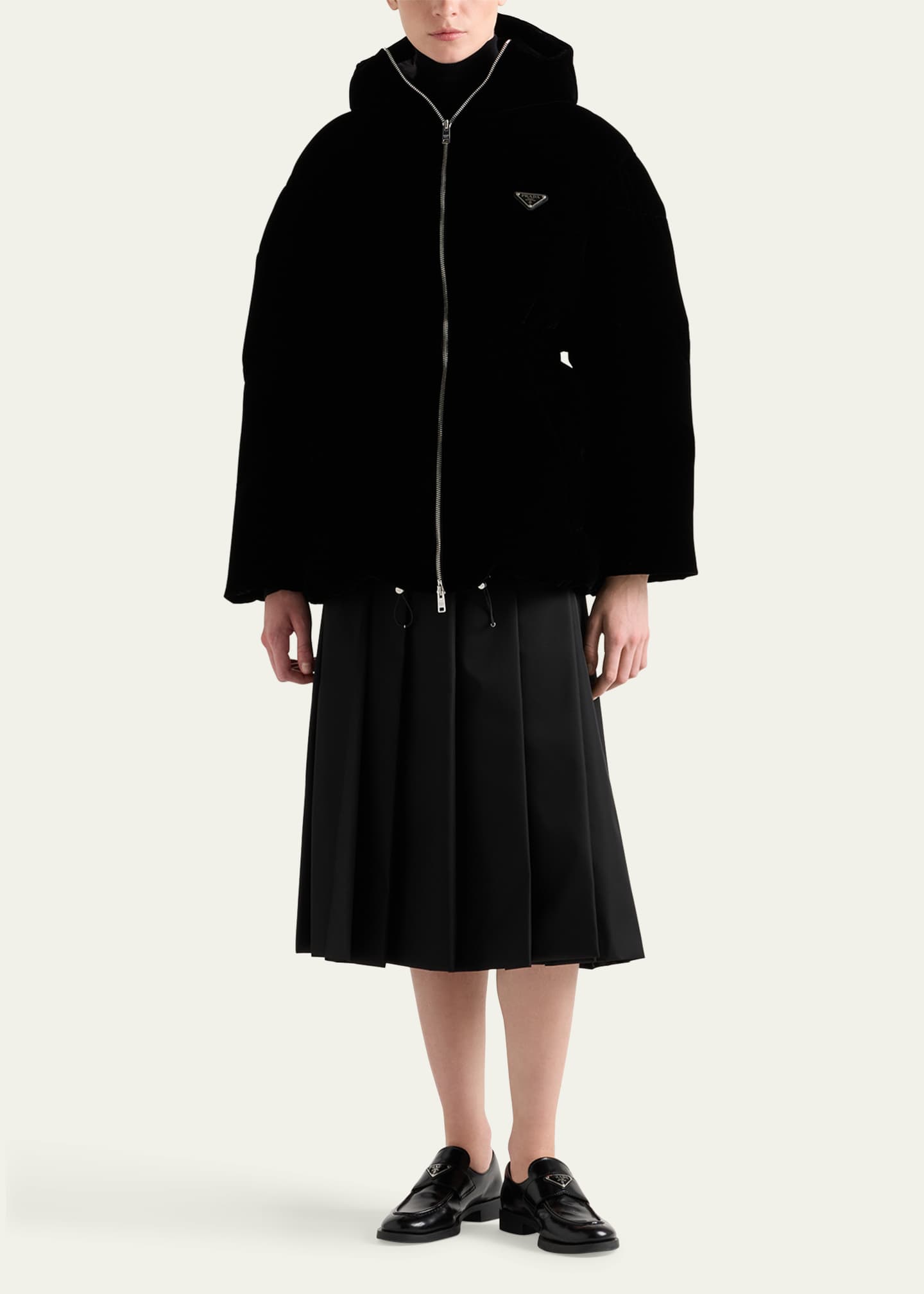 Prada Hooded Drawstring Velvet Puffer Jacket Image 2 of 4