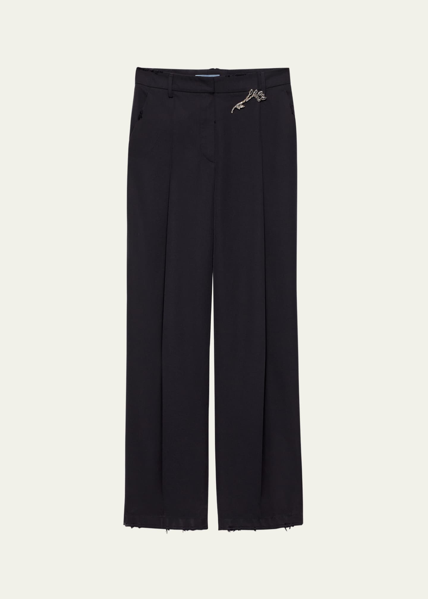 パンツ PRADA Brooch pants Prada Crystal Brooch Old Gabardine Wool Pants - Bergdorf Goodman