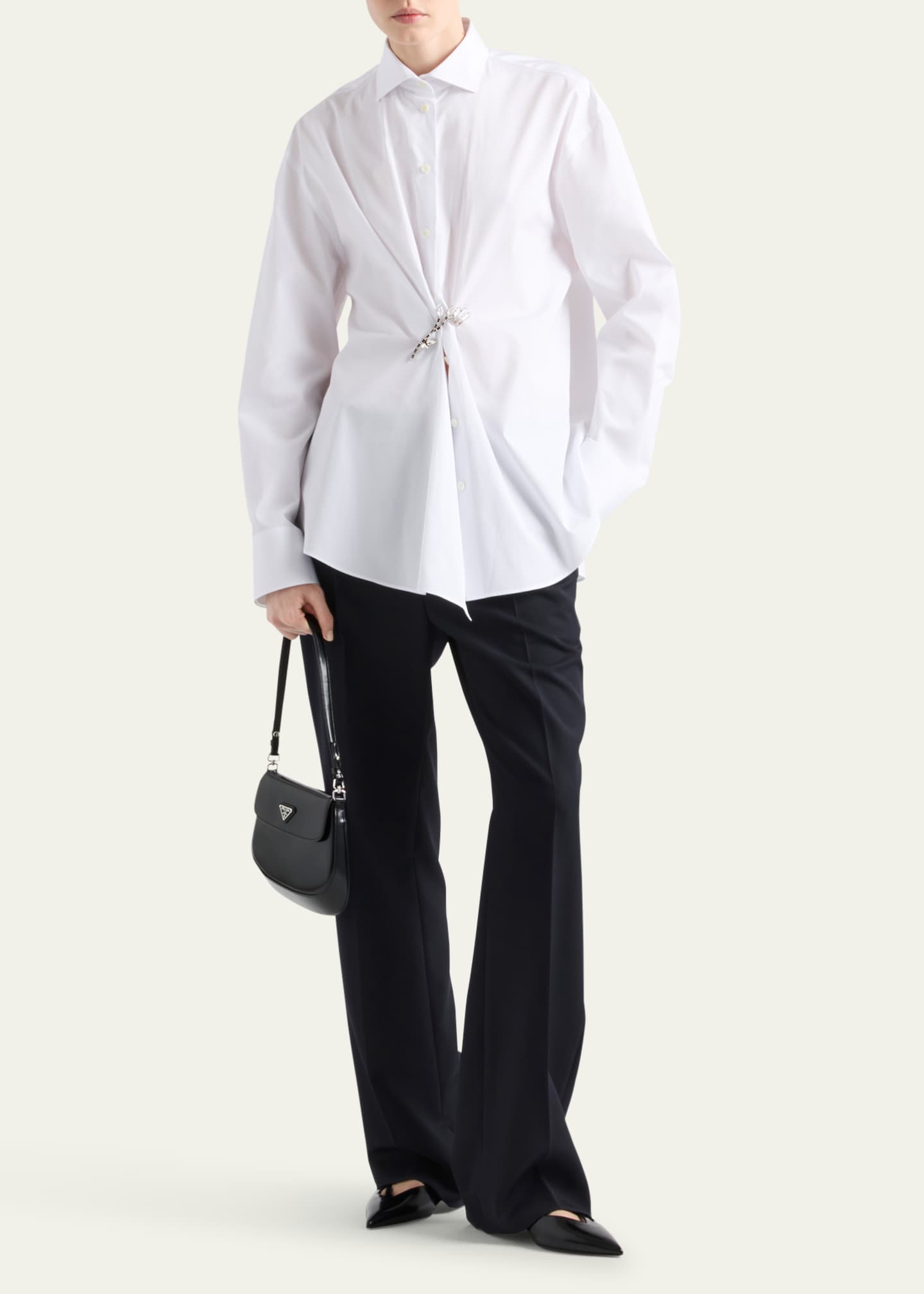 Prada Crystal Brooch Poplin Button Down Top Image 2 of 3