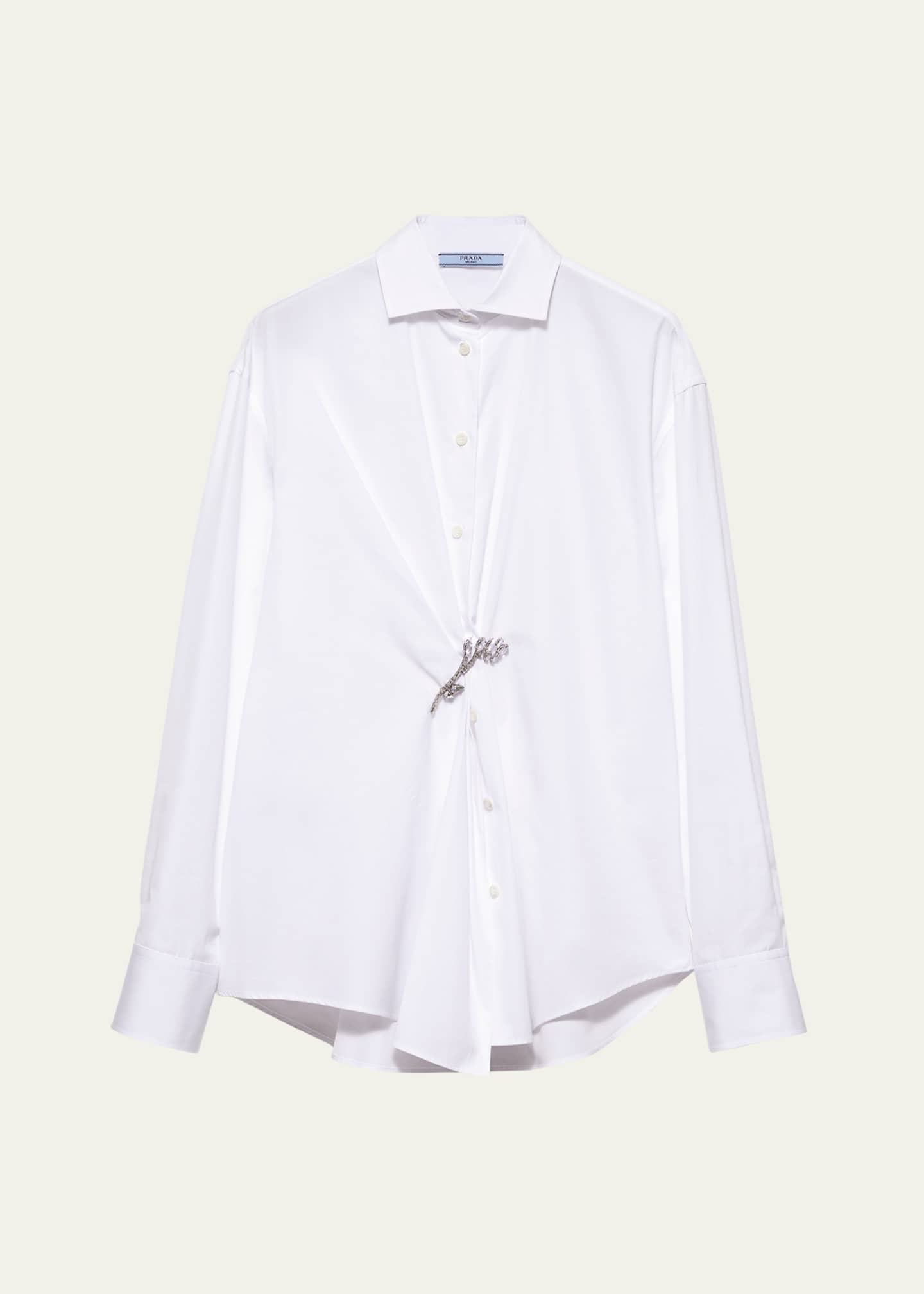 Prada Crystal Brooch Poplin Button Down Top Image 1 of 3