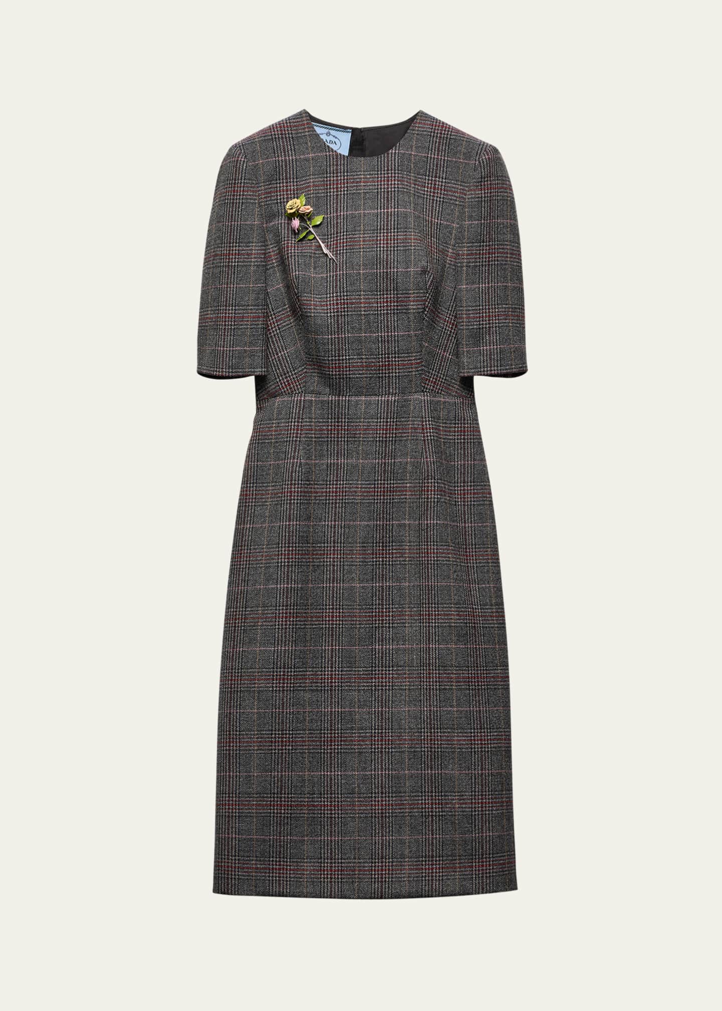 Prada Prince of Wales Check Midi Wool Dress Image 1 of 3