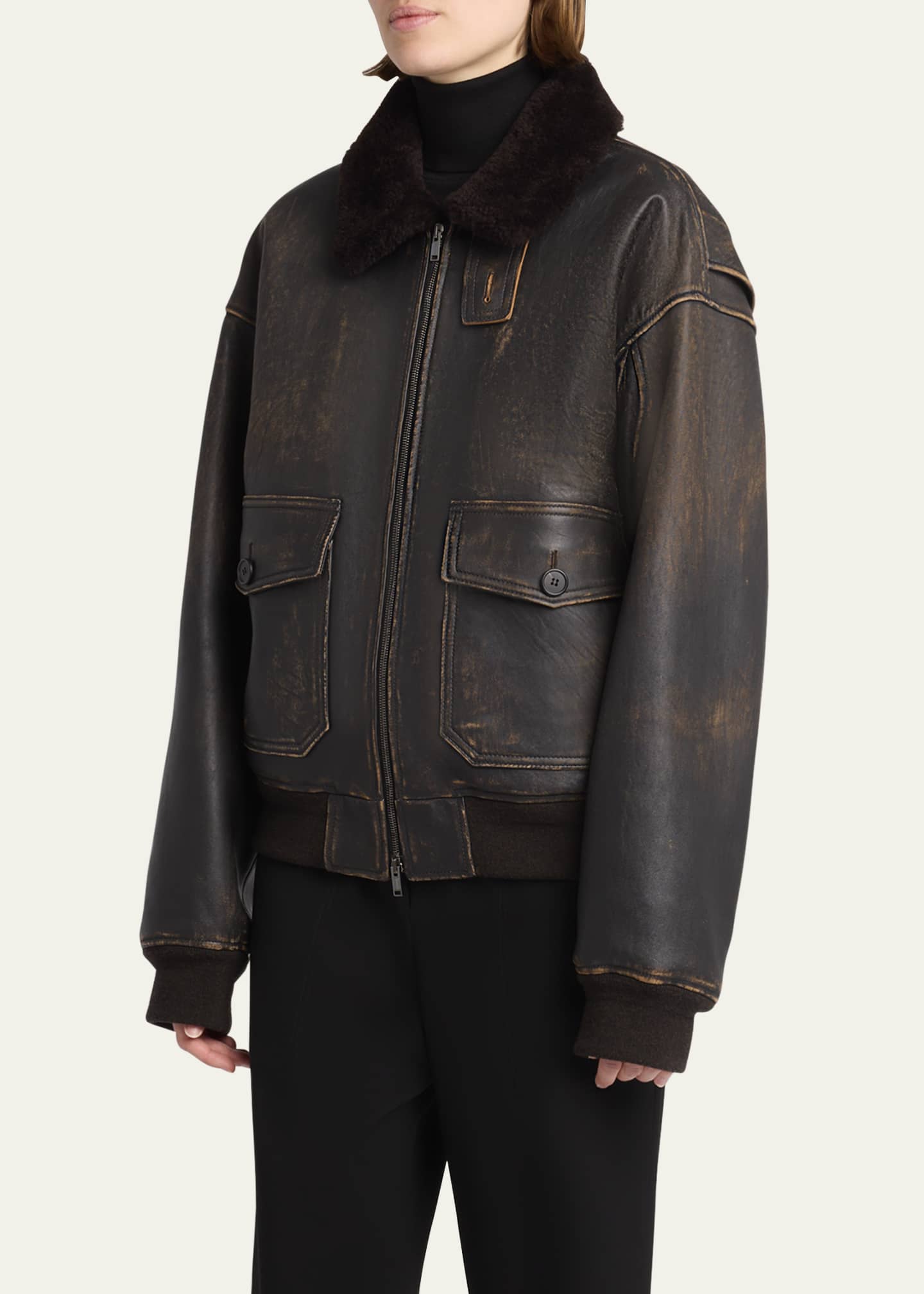 THE ROW Adonis Lambskin Leather and Shearling Aviator Jacket