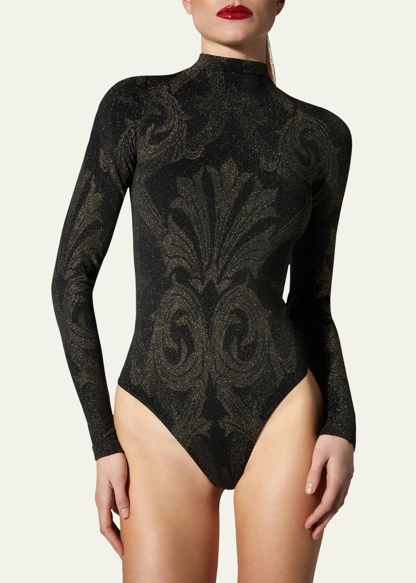 ETRO x Wolford x Etro Mock-Neck Metallic Jacquard Bodysuit Image 4 of 4