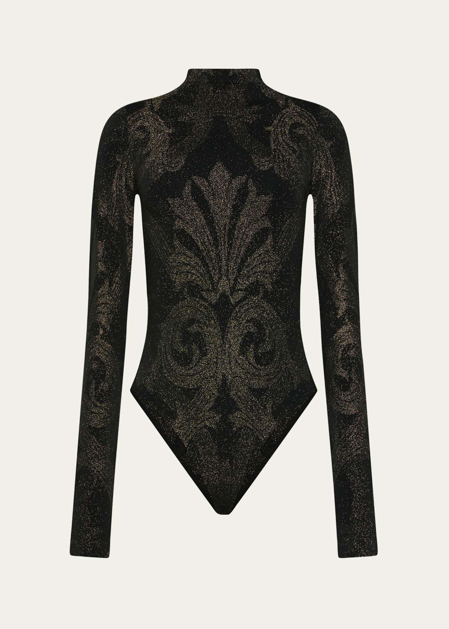ETRO x Wolford x Etro Mock-Neck Metallic Jacquard Bodysuit Image 1 of 4