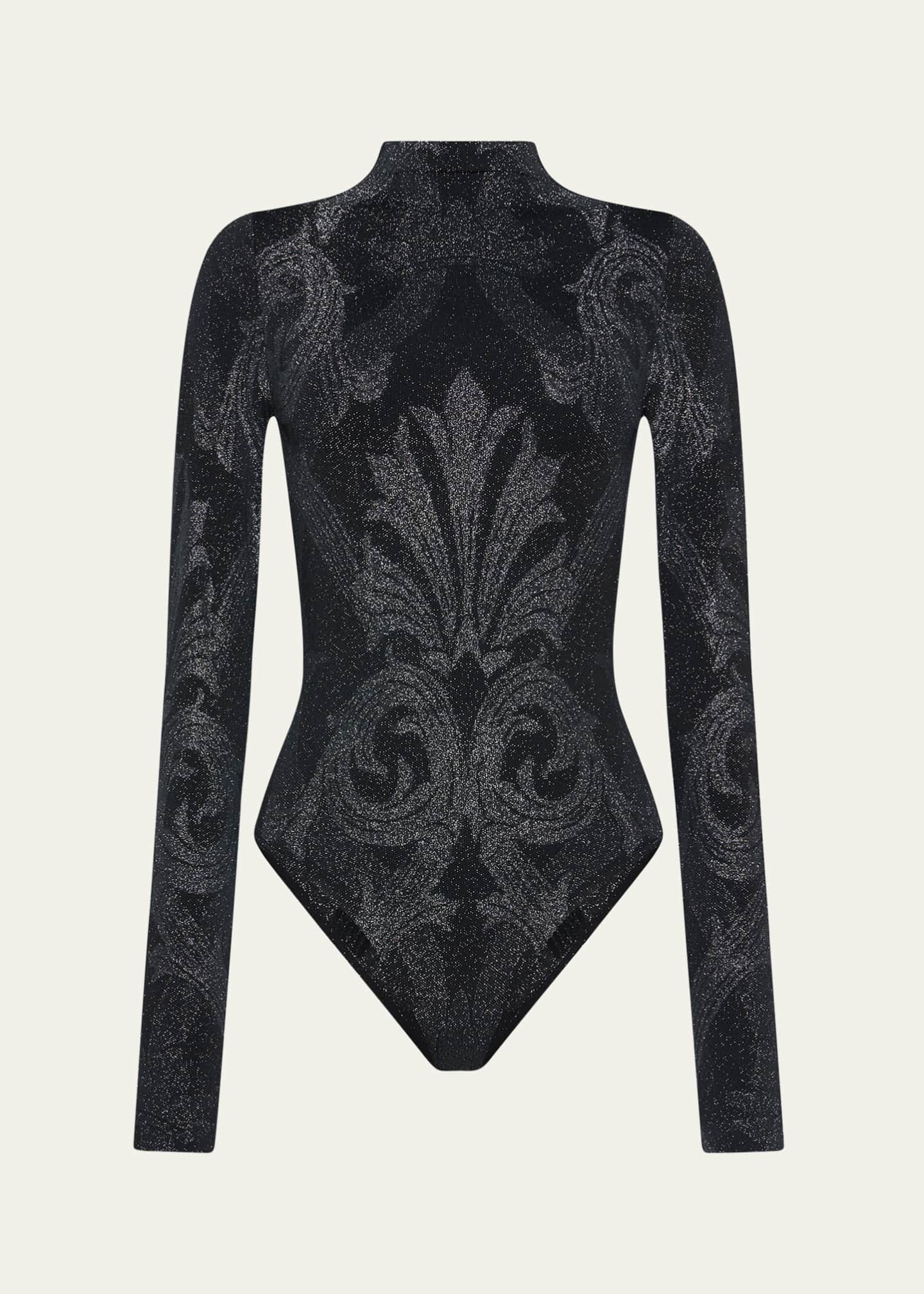 ETRO x Wolford x Etro Mock-Neck Metallic Jacquard Bodysuit Image 1 of 4