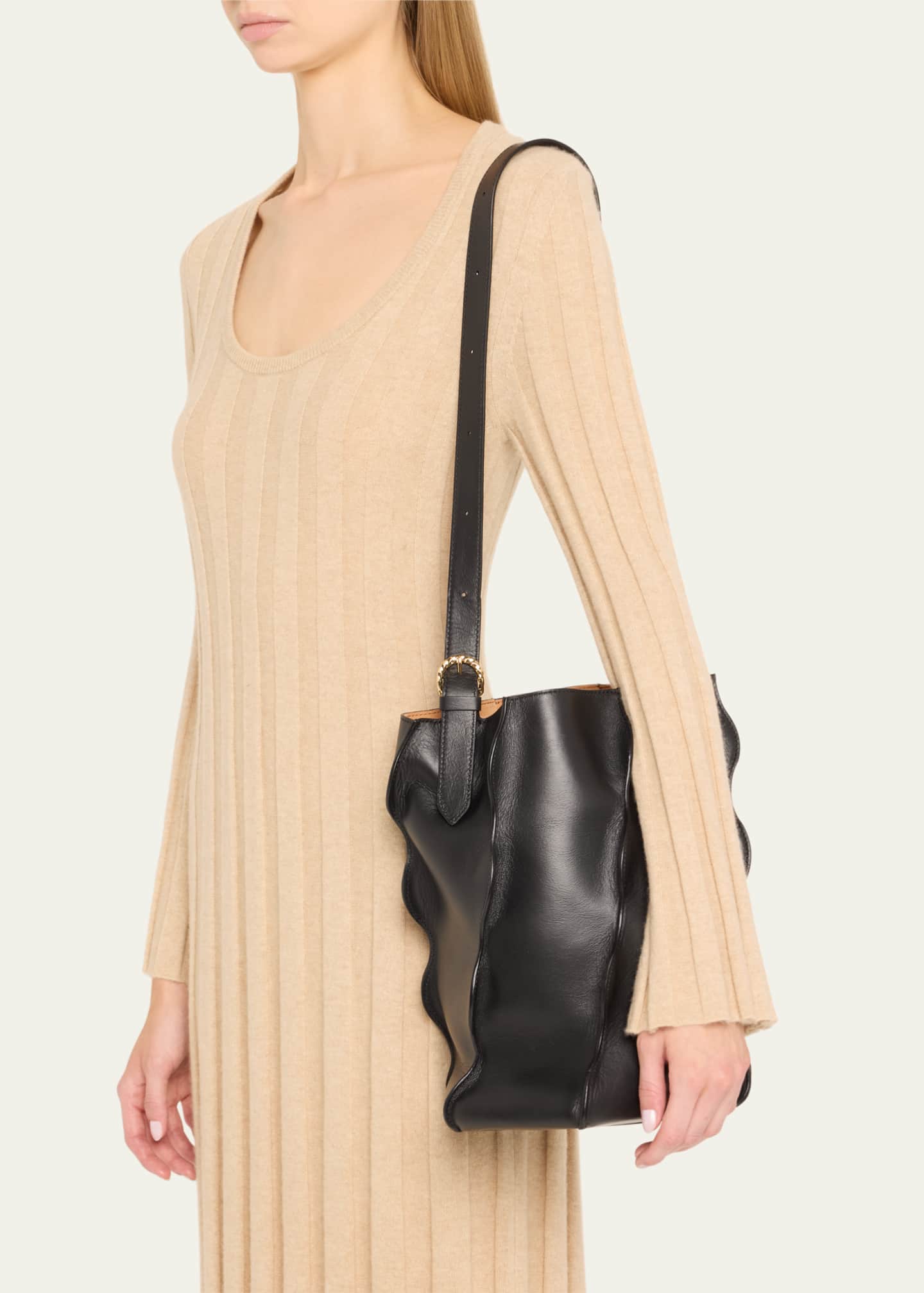 Ulla Johnson Adria Wave Pleated Leather Bucket Bag Image 2 of 6