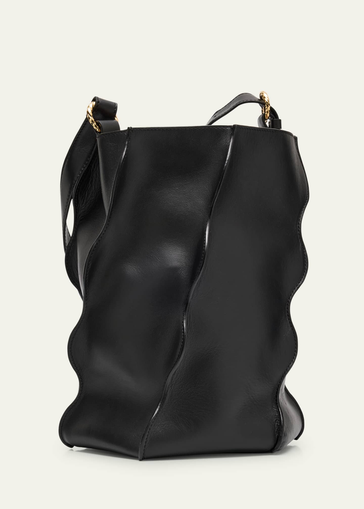 Ulla Johnson Adria Wave Pleated Leather Bucket Bag Image 3 of 6