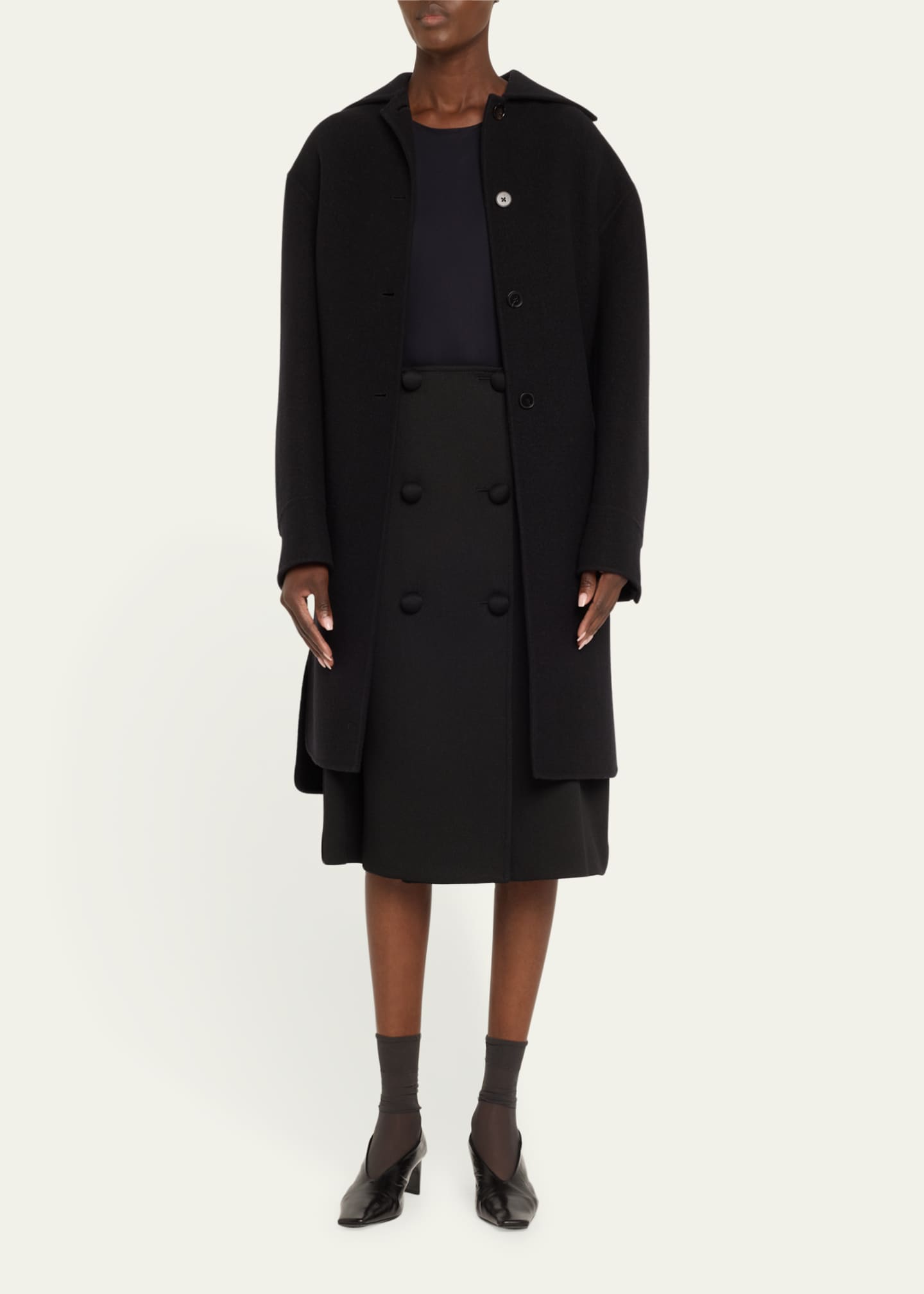 Jil Sander Con Button-Front Splittable Melange Wool Skirt Image 2 of 5