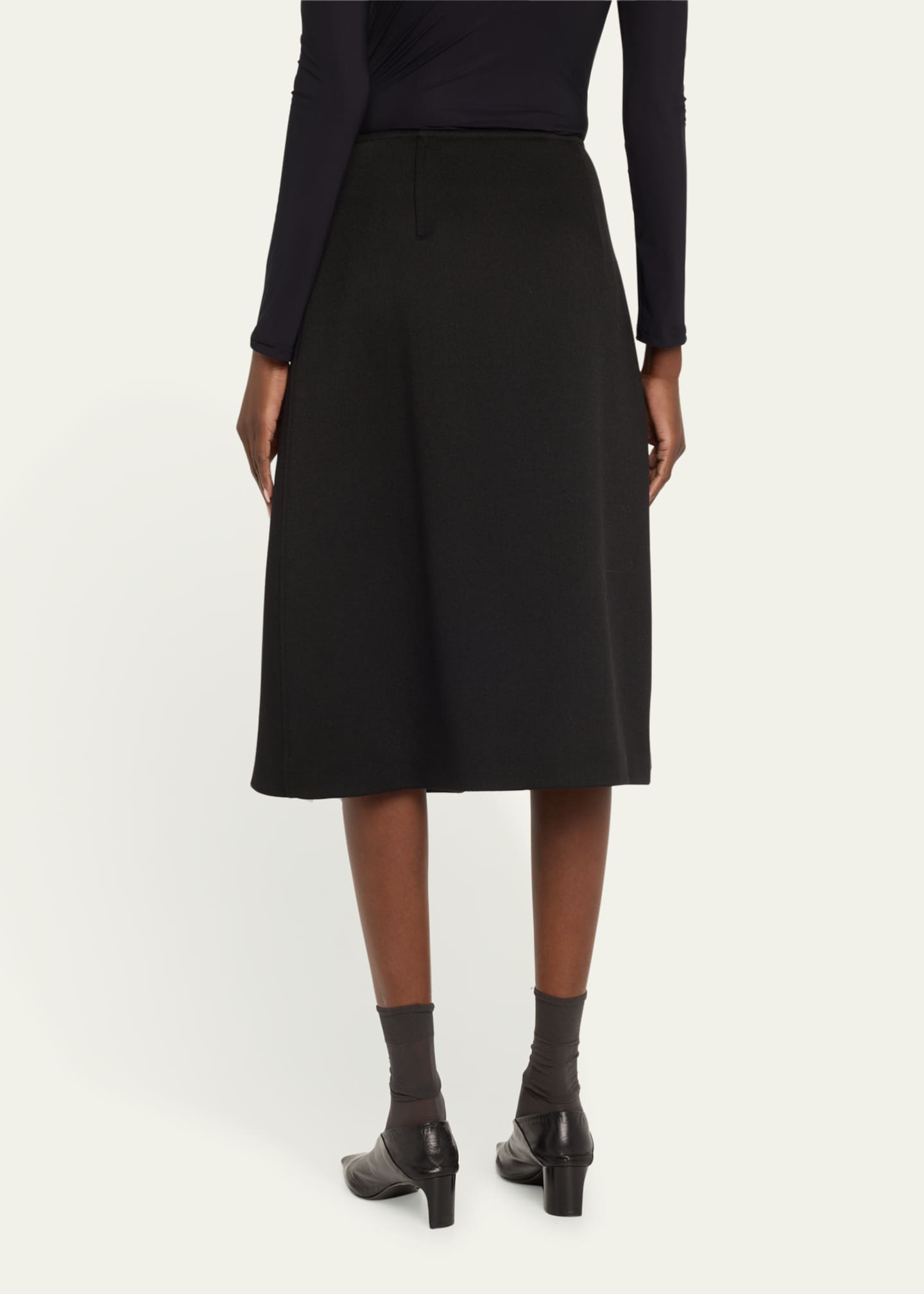 Jil Sander Con Button-Front Splittable Melange Wool Skirt Image 3 of 5