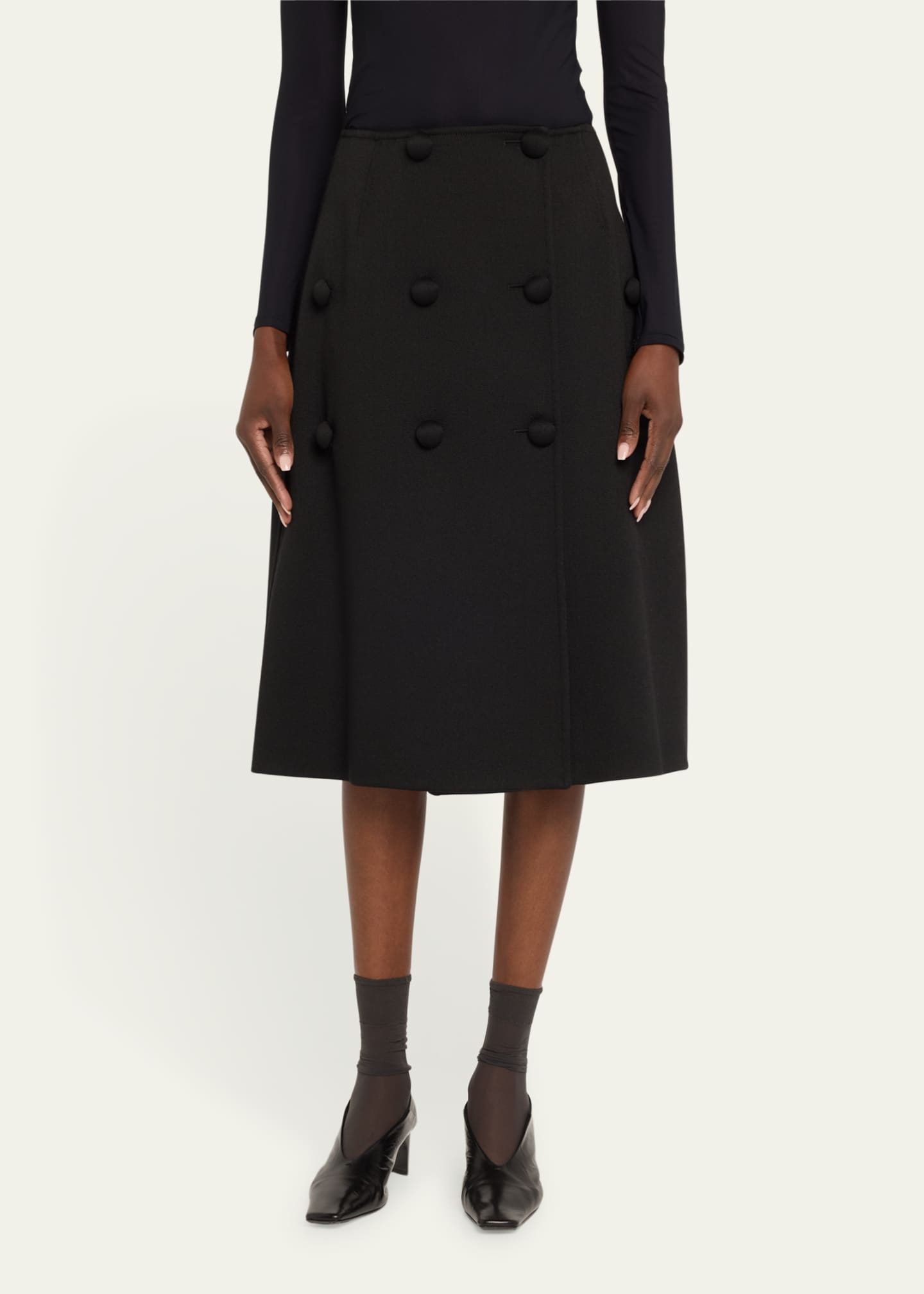 Jil Sander Con Button-Front Splittable Melange Wool Skirt Image 4 of 5
