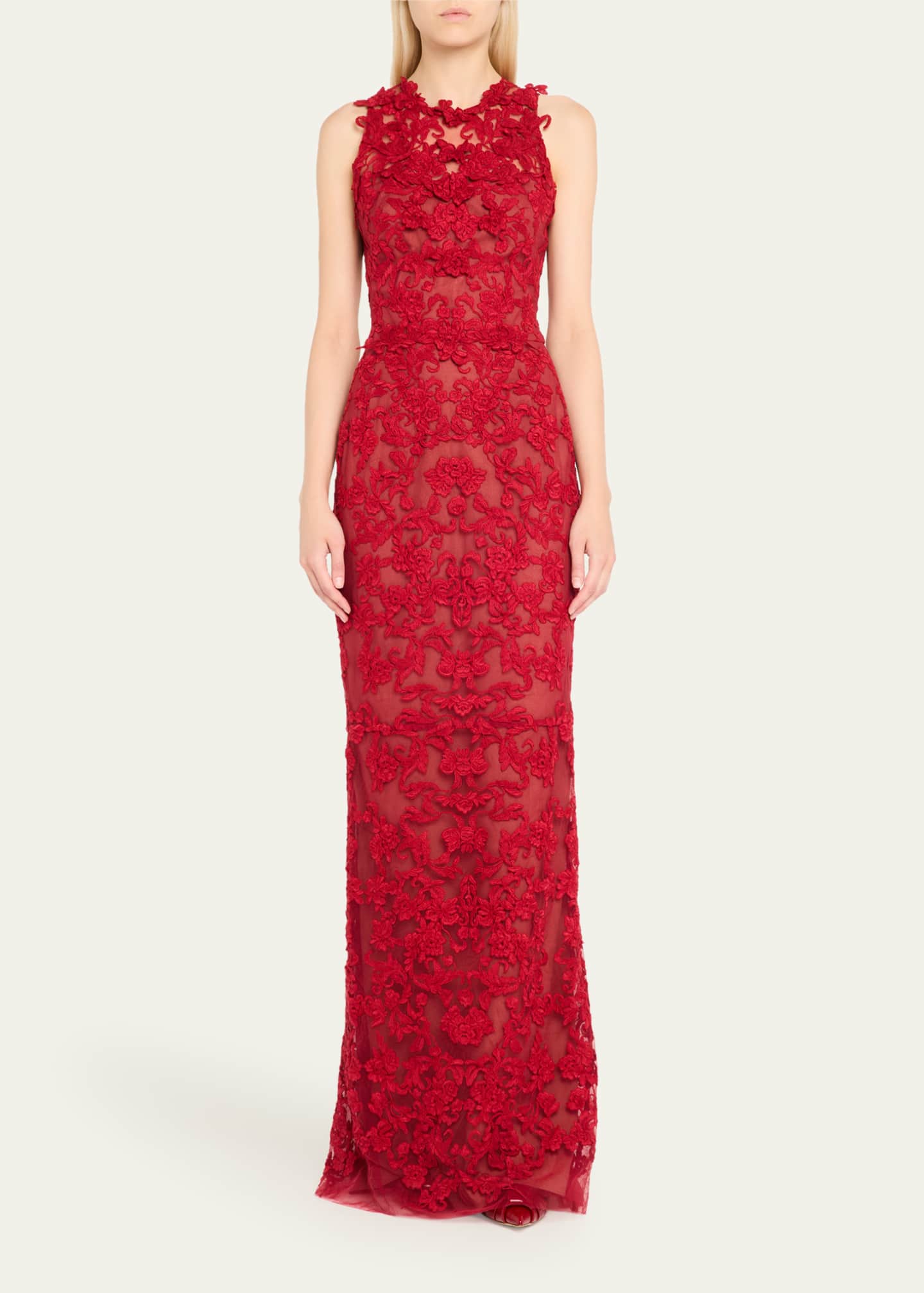 Marchesa Notte Sleeveless Lace Column Gown Image 2 of 5
