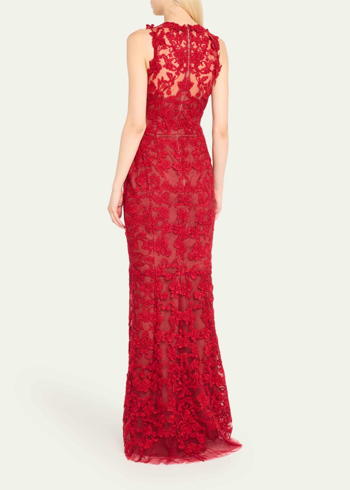 Marchesa Notte Sleeveless Lace Column Gown Image 3 of 5
