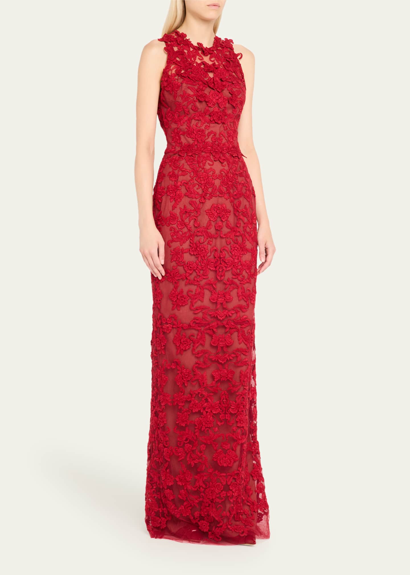 Marchesa Notte Sleeveless Lace Column Gown Image 4 of 5